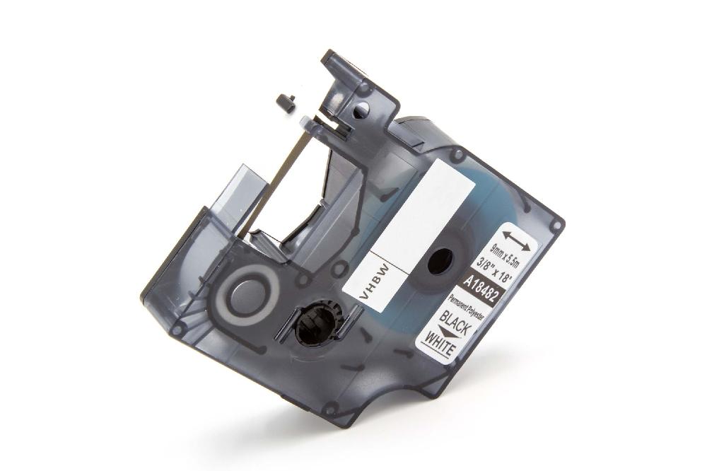 Cassetta nastro sostituisce Dymo 18482 per etichettatrice Tyco 9mm nero su bianco, poliestere