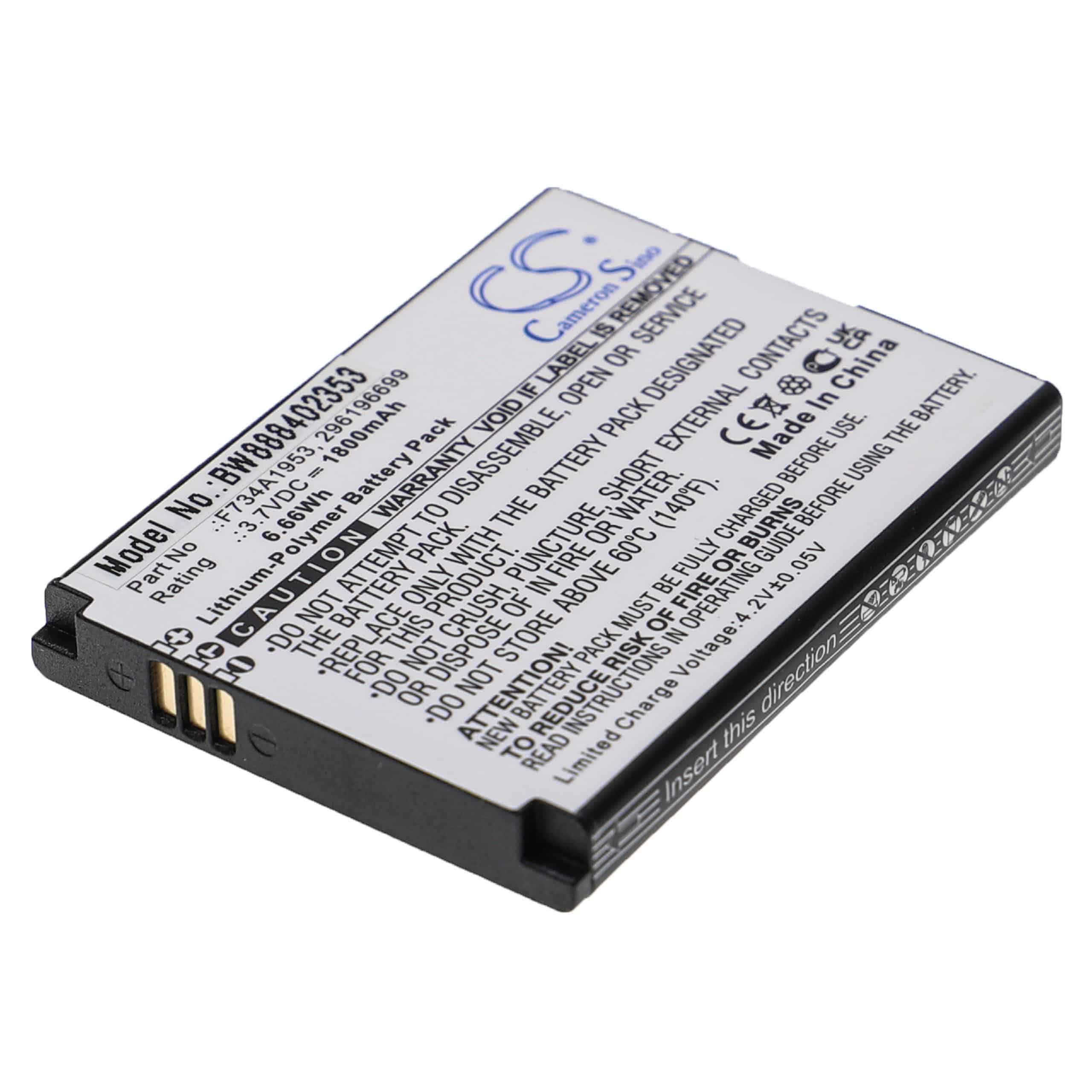 Batterie remplace Ingenico 296196699, F734A1953 pour lecteur de carte - 1800mAh 3,7V Li-polymère