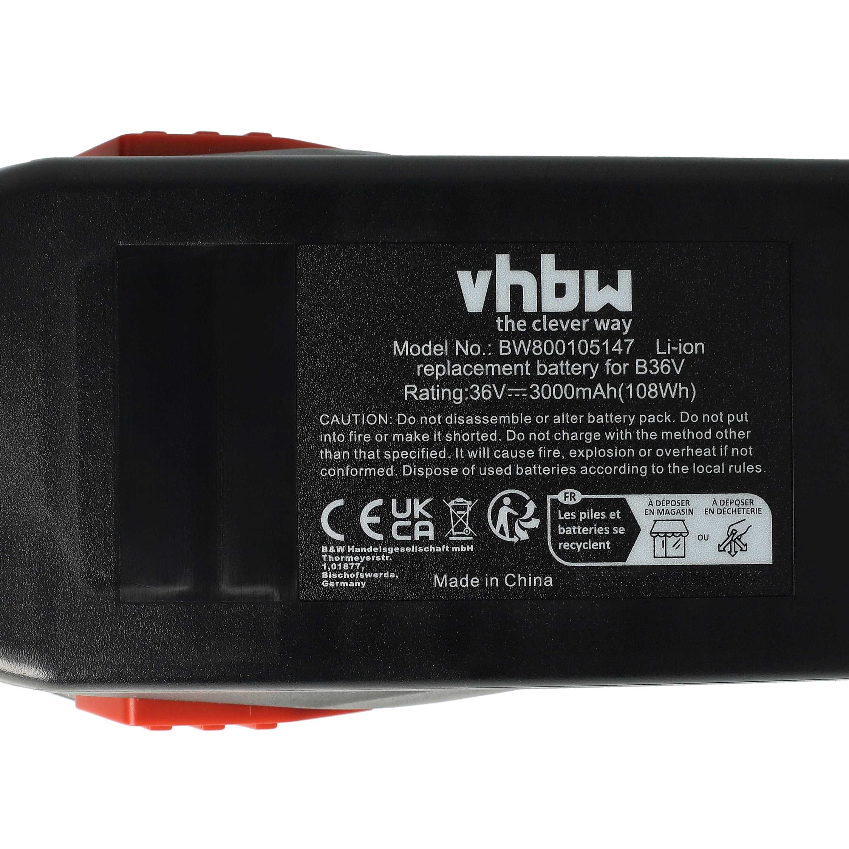 Batería reemplaza Hilti B36, B36V, 2203932, 418009 para herramienta - 3000 mAh, 36 V, Li-Ion