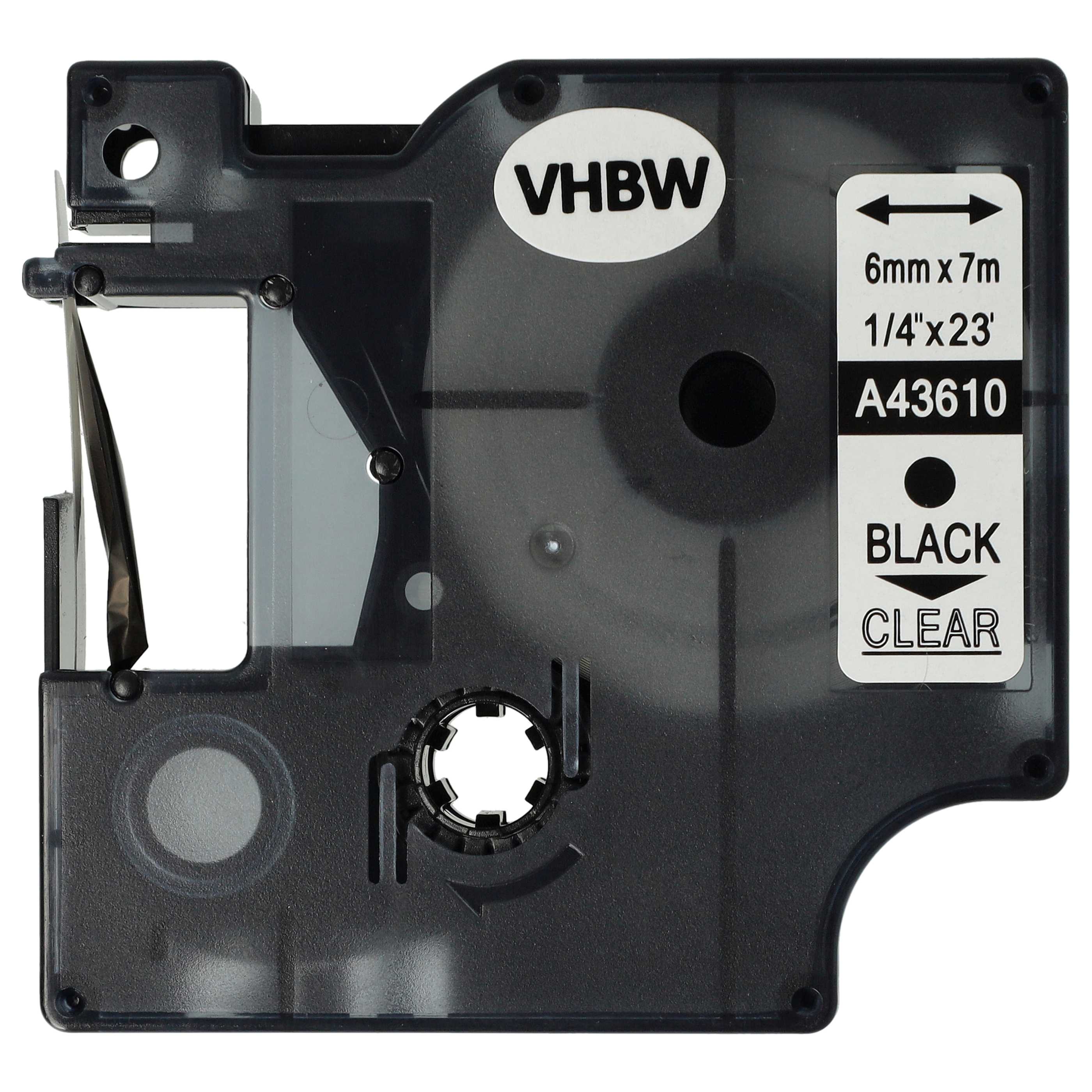 Label Tape replaces Dymo D1, 43610 - 6 mm Black to Transparent