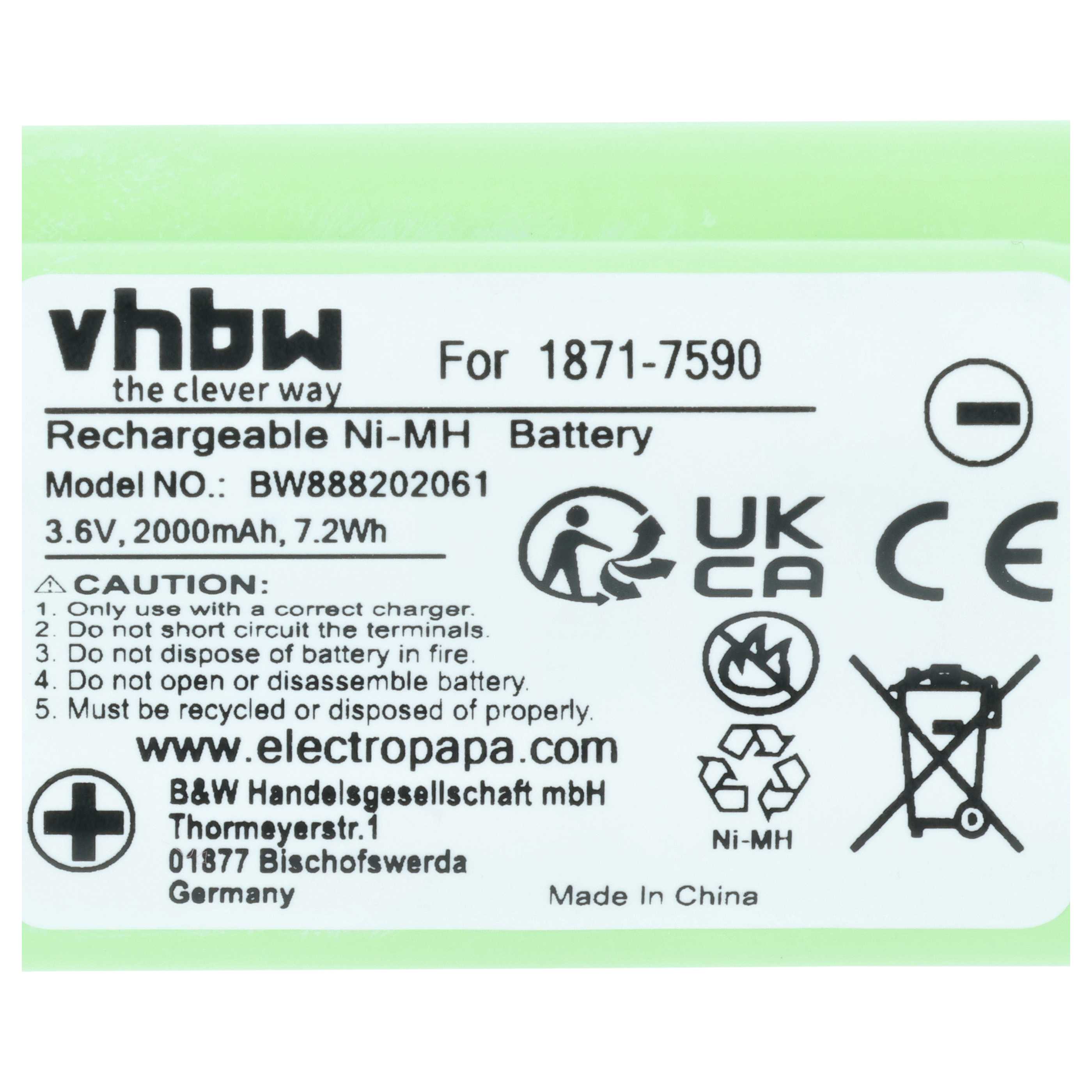 Batterie remplace Moser 1871-7590 tondeuse à cheveux - 2000mAh 3,6V NiMH
