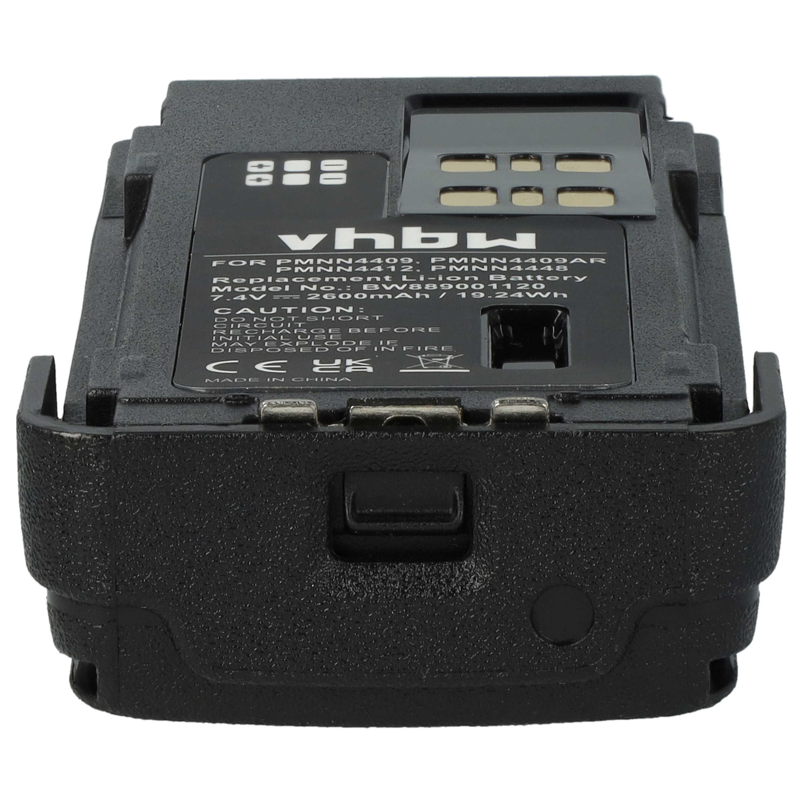 Radio 5x Battery replaces Motorola PMNN4406, PMNN4406BR, PMNN4409 - 2600 mAh 7.4 V Li-Ion + Belt Clip