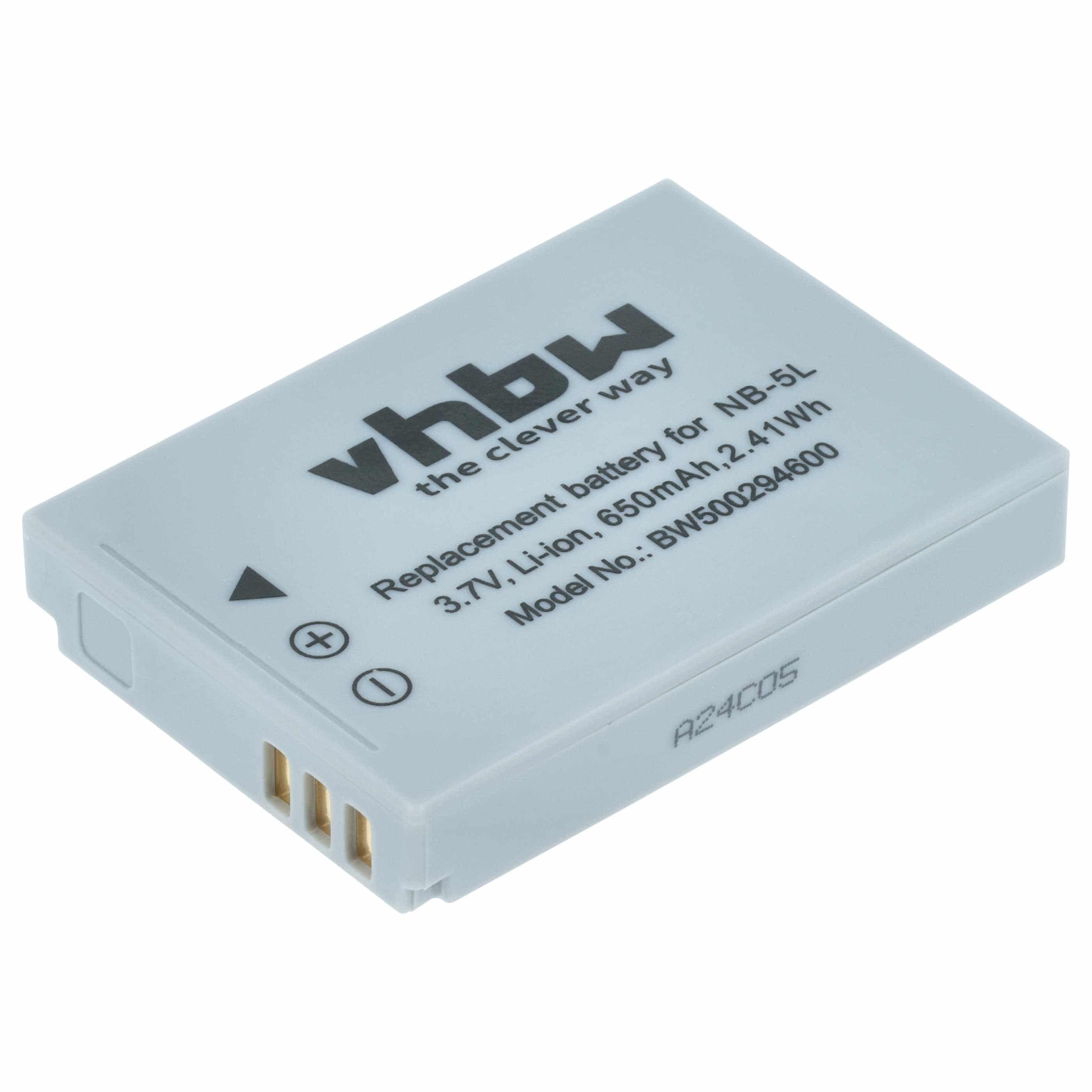 3x Battery replaces Canon NB-5L - 650mAh, 3.6V, Li-Ion