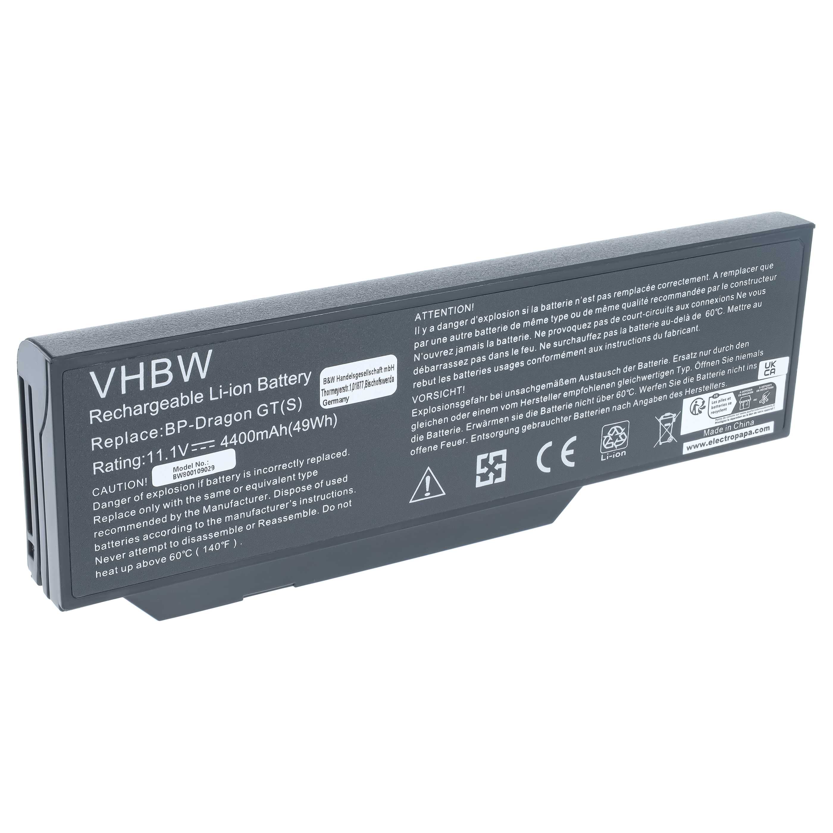 Notebook-Akku als Ersatz für 40019327, 40020374, 441807800002 für Mitac - 4400mAh 11,1V Li-Ion, schwarz
