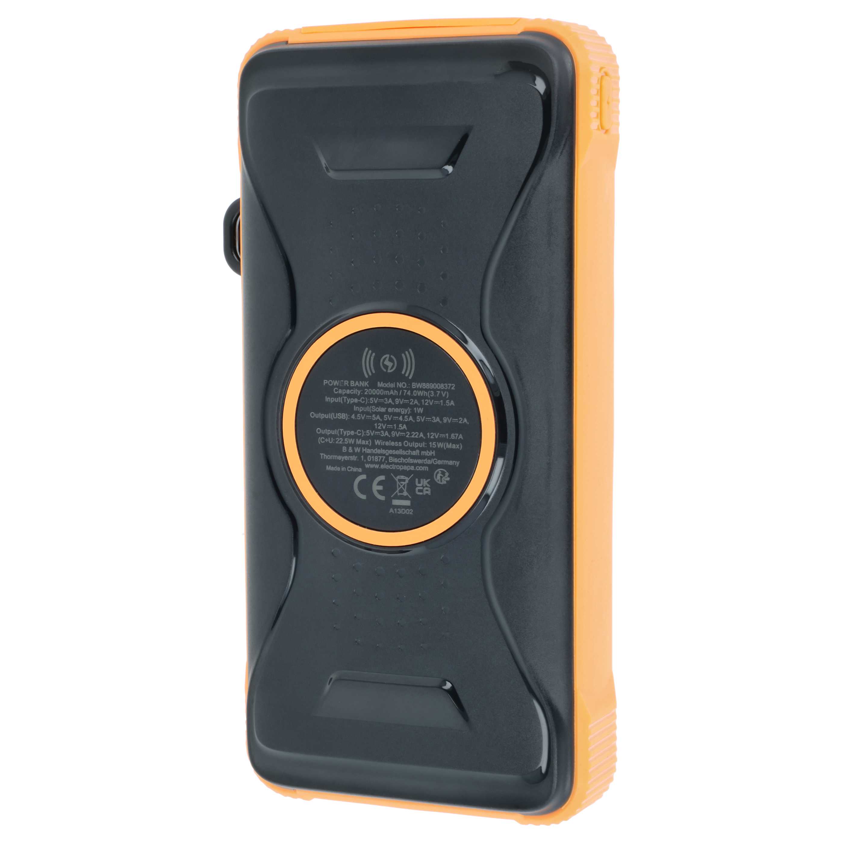 Powerbank 20000 mAh mit Solarladefunktion passend für z.B. iPhone, Samsung, Xiaomi