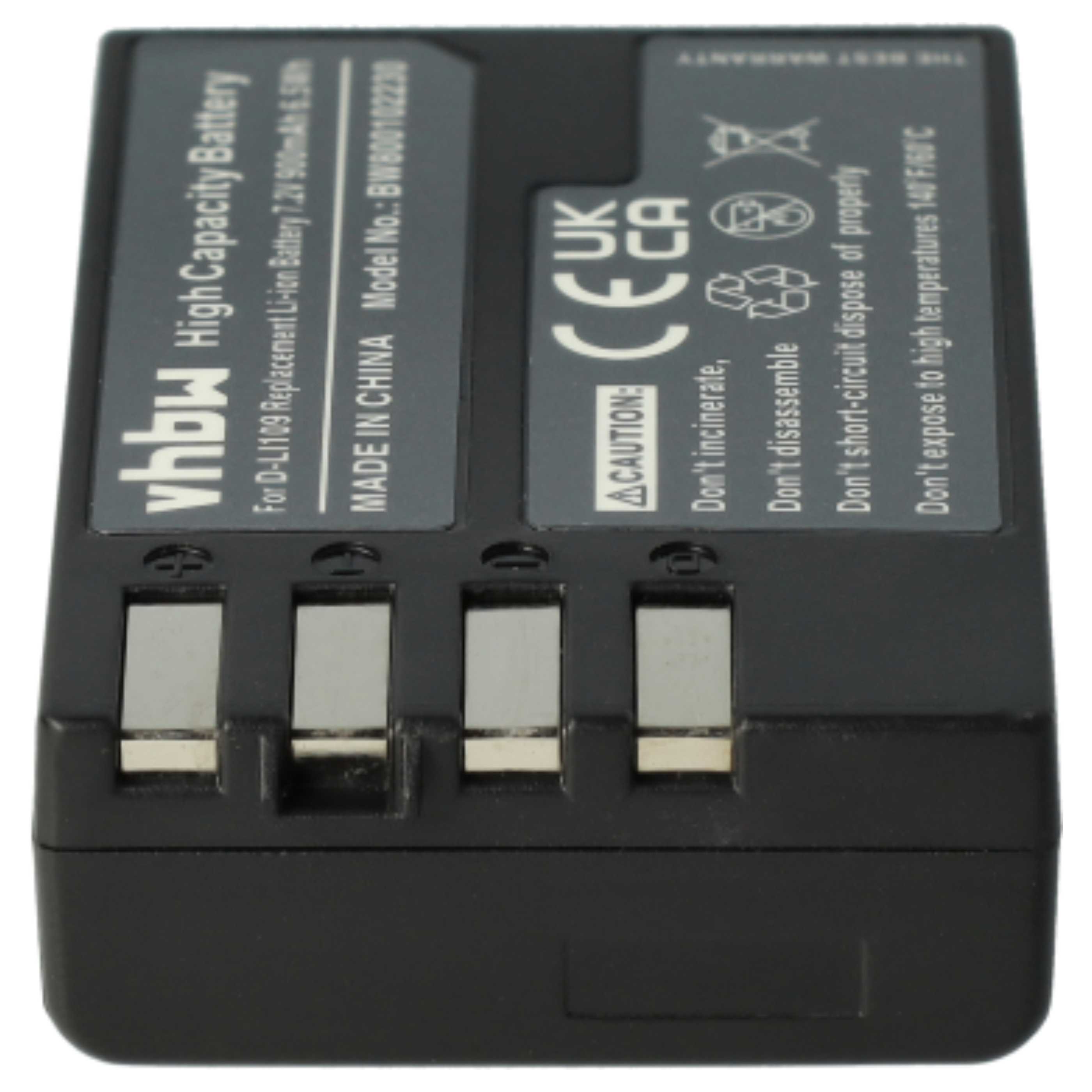 2x Battery replaces Pentax D-Li109 - 900mAh, 7.2V, Li-Ion