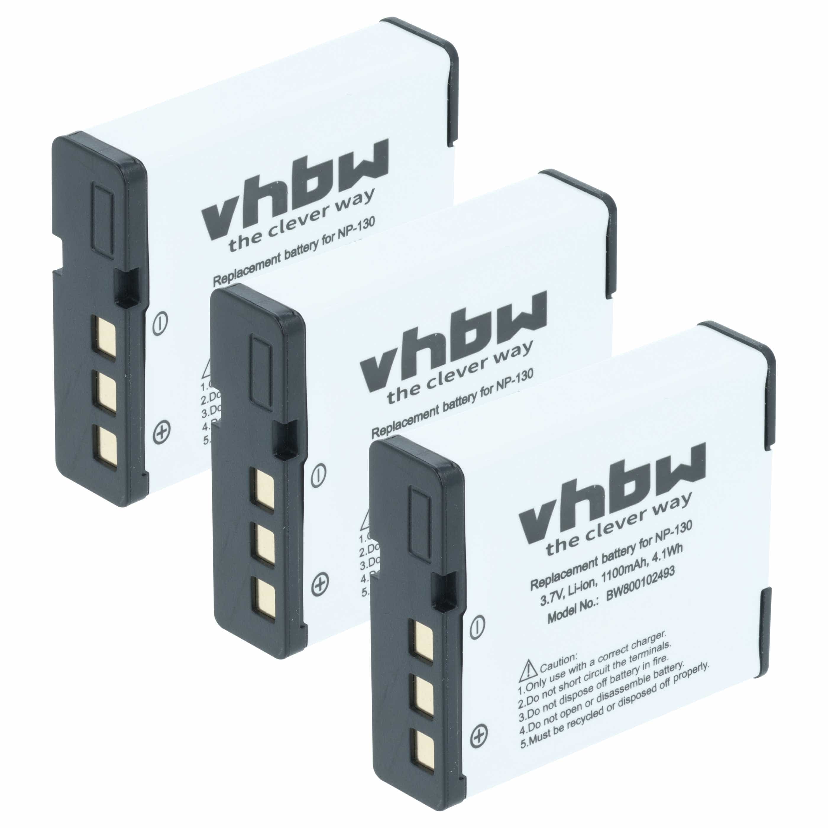 3x Battery replaces Casio NP-130, NP-130A - 1100mAh, 3.6V, Li-Ion
