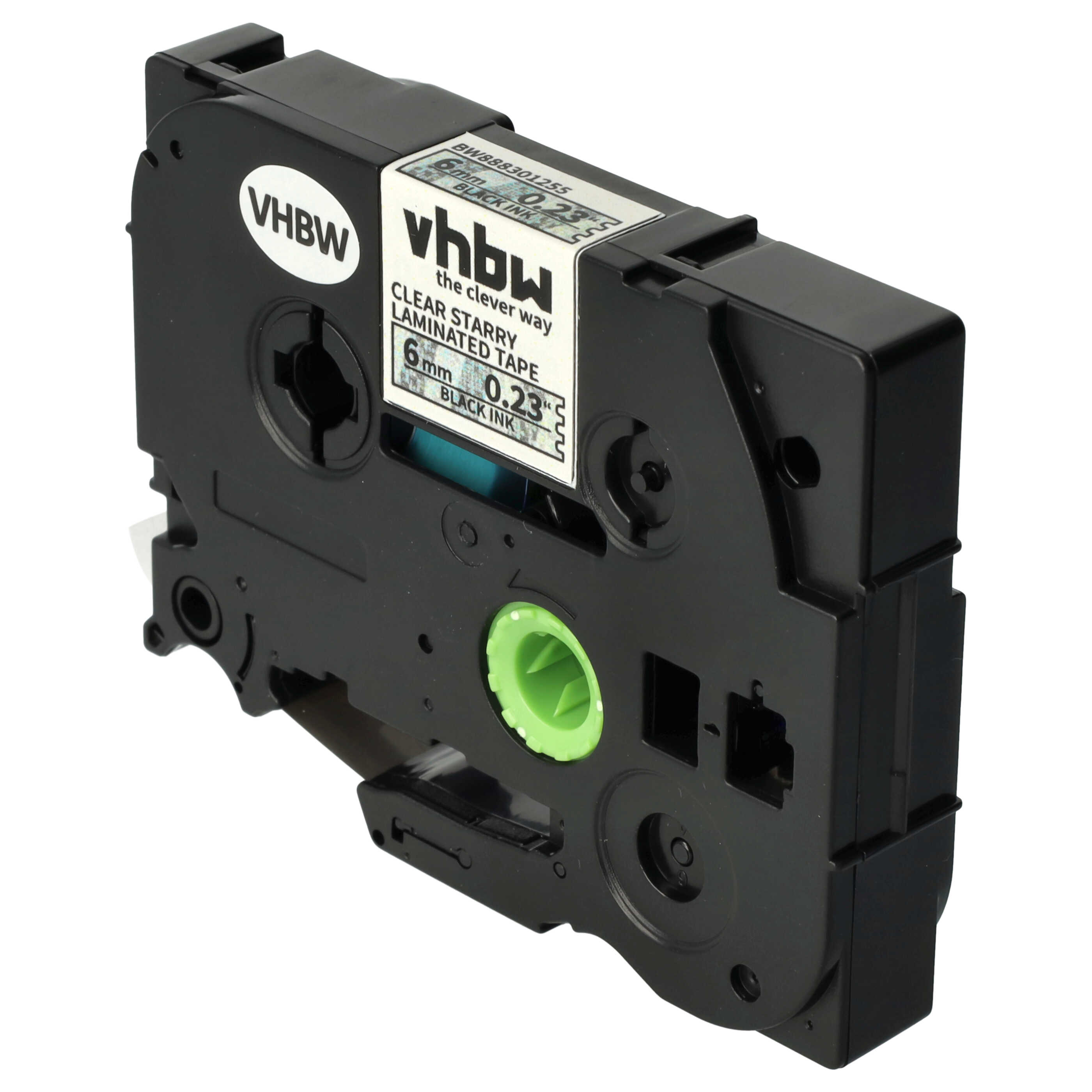 Label Tape replaces Brother TZE-111L1 - 6 mm Black to Transparent (Glitter)