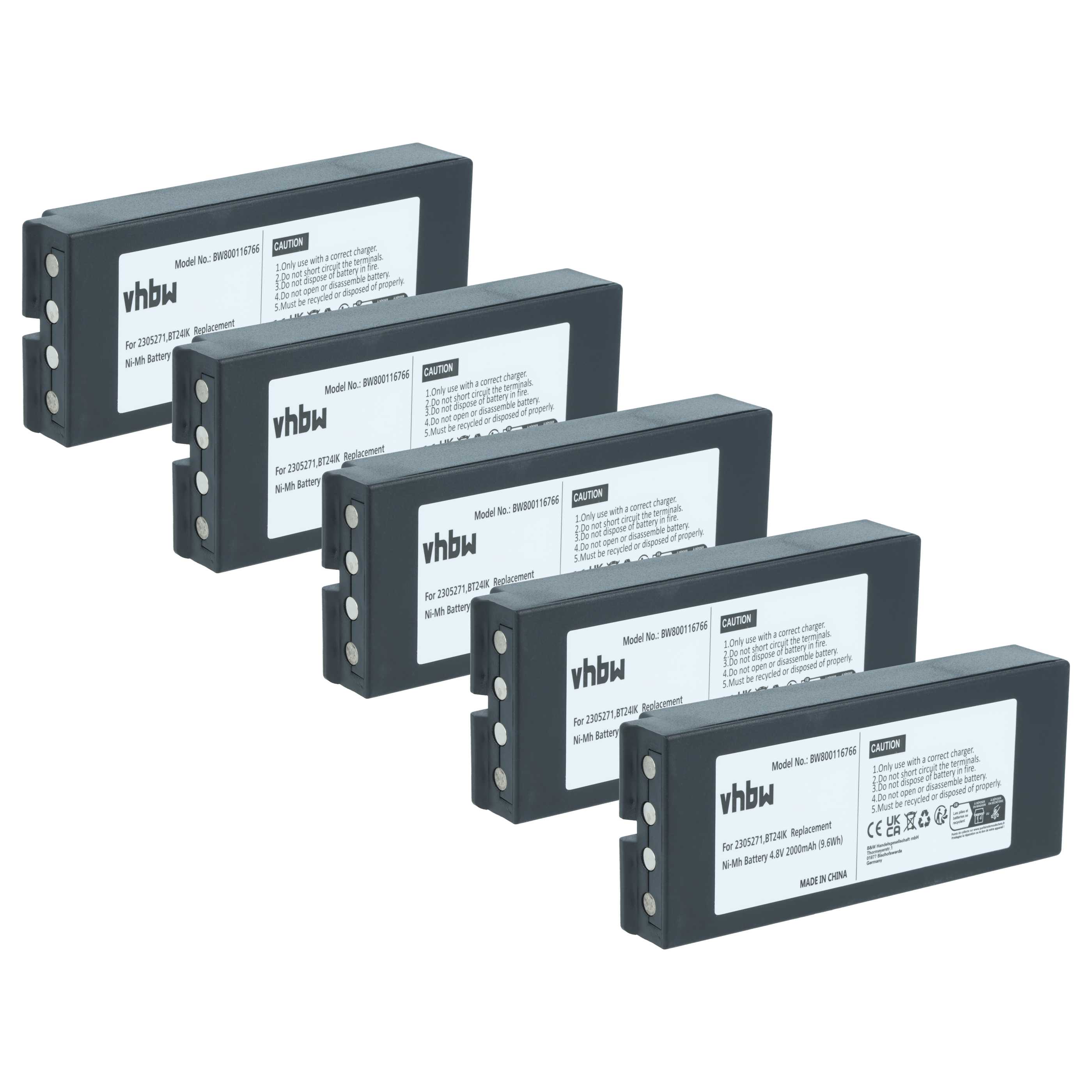 Battery (5 Piece) as Replacement for Danfoss 2305271, BT24IK Remote Control - 2000 mAh 4.8 V NiMH