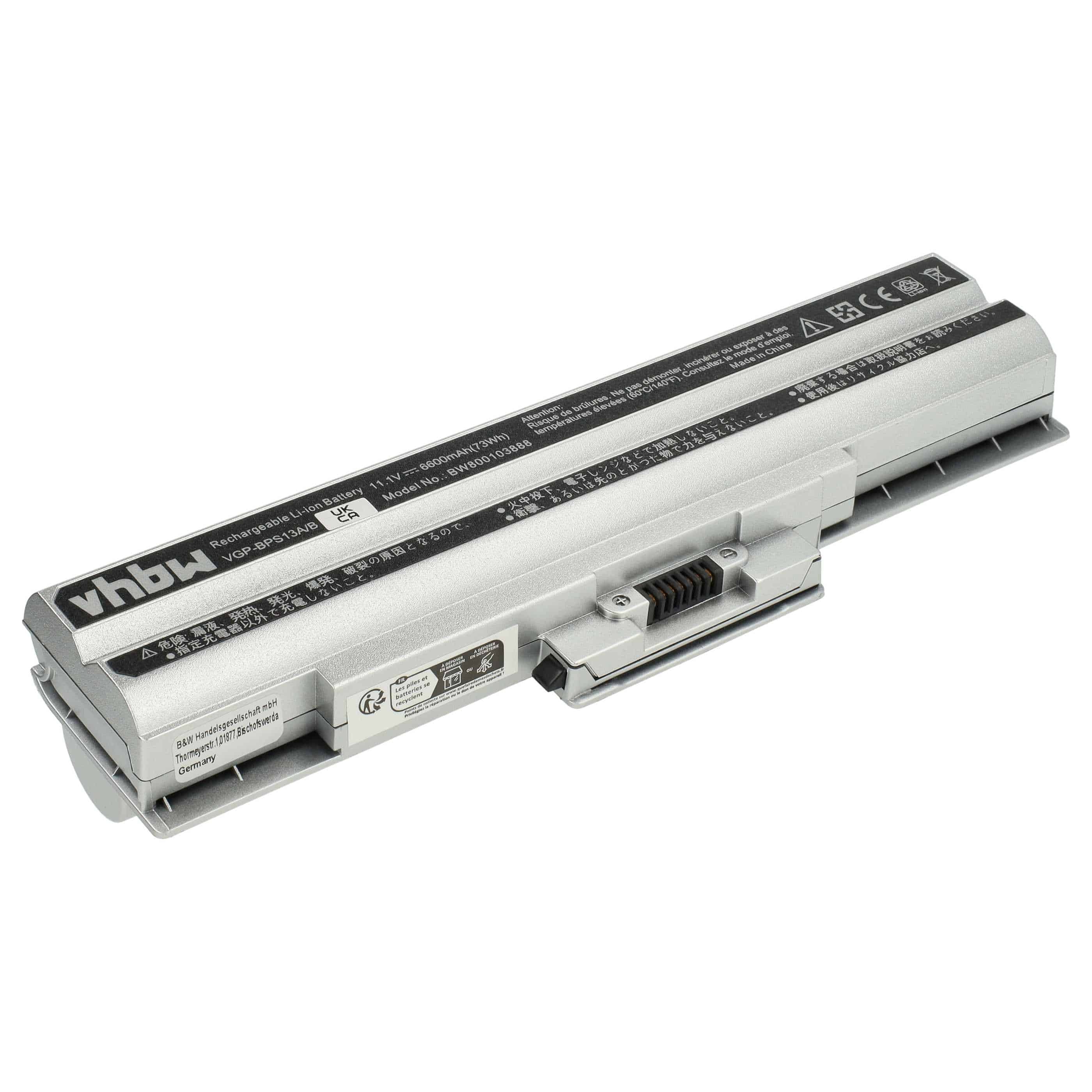 Akumulator do laptopa zamiennik Sony VGP-BPS13, VGP-BPL21, VGP-BPL13 - 6600 mAh 11,1 V Li-Ion, srebrny