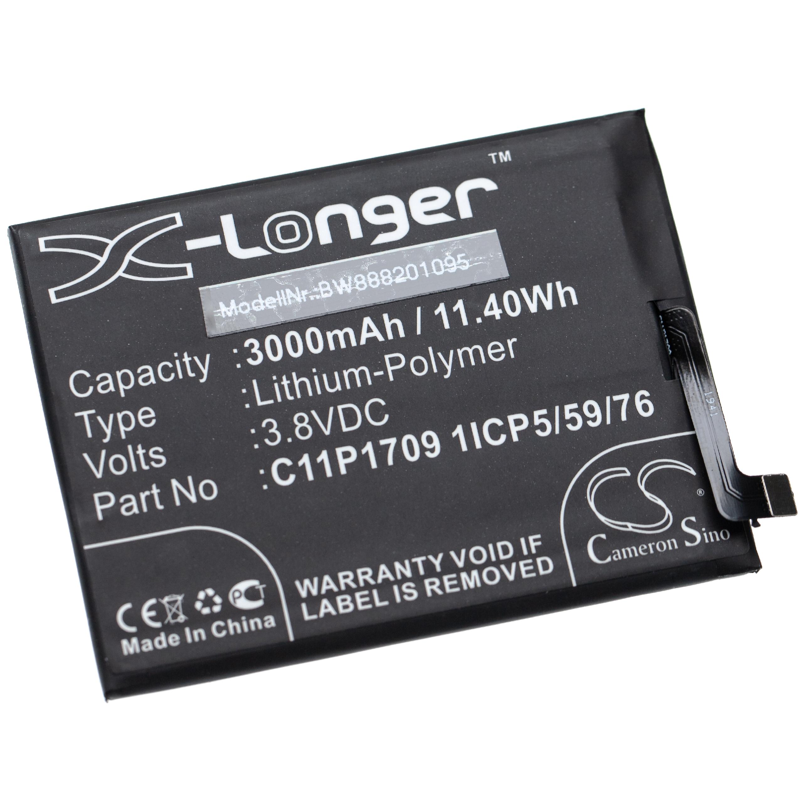Batterie remplace Asus C11P1709 1ICP5/59/76 pour téléphone portable - 3000mAh, 3,8V, Li-polymère