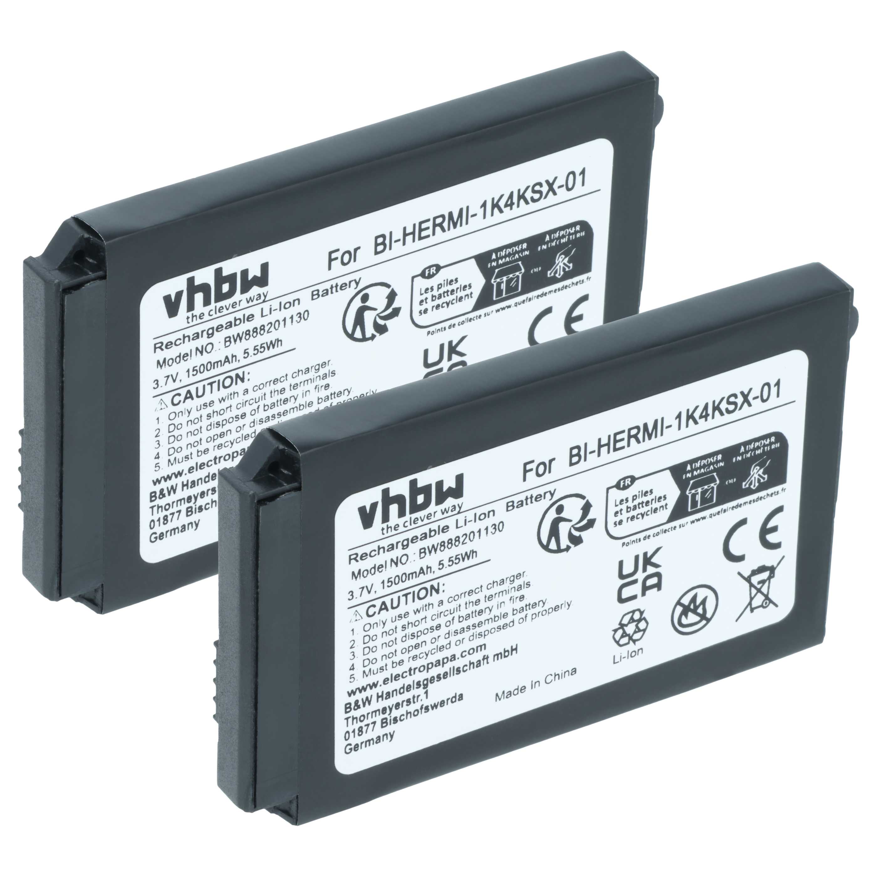 2x Batteries remplace Cisco BI-HERMI-1K4KSX-01 pour téléphone Cisco - 1500mAh 3,7V Li-ion