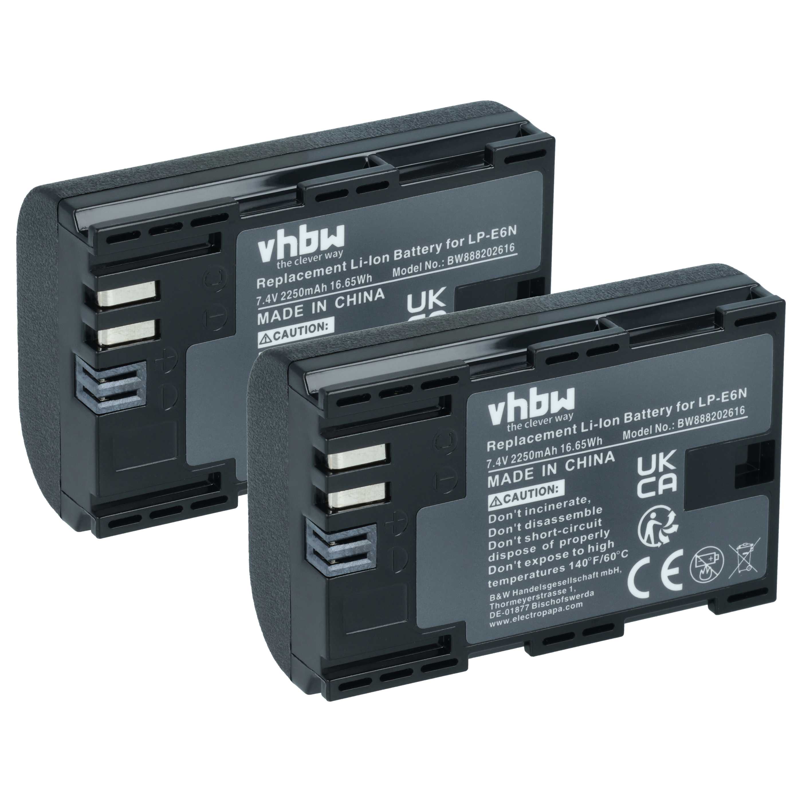 Kamera-Akku (2 Stück) als Ersatz für Canon LP-E6N für Blackmagic - 2250mAh 7,4V Li-Ion mit Infochip