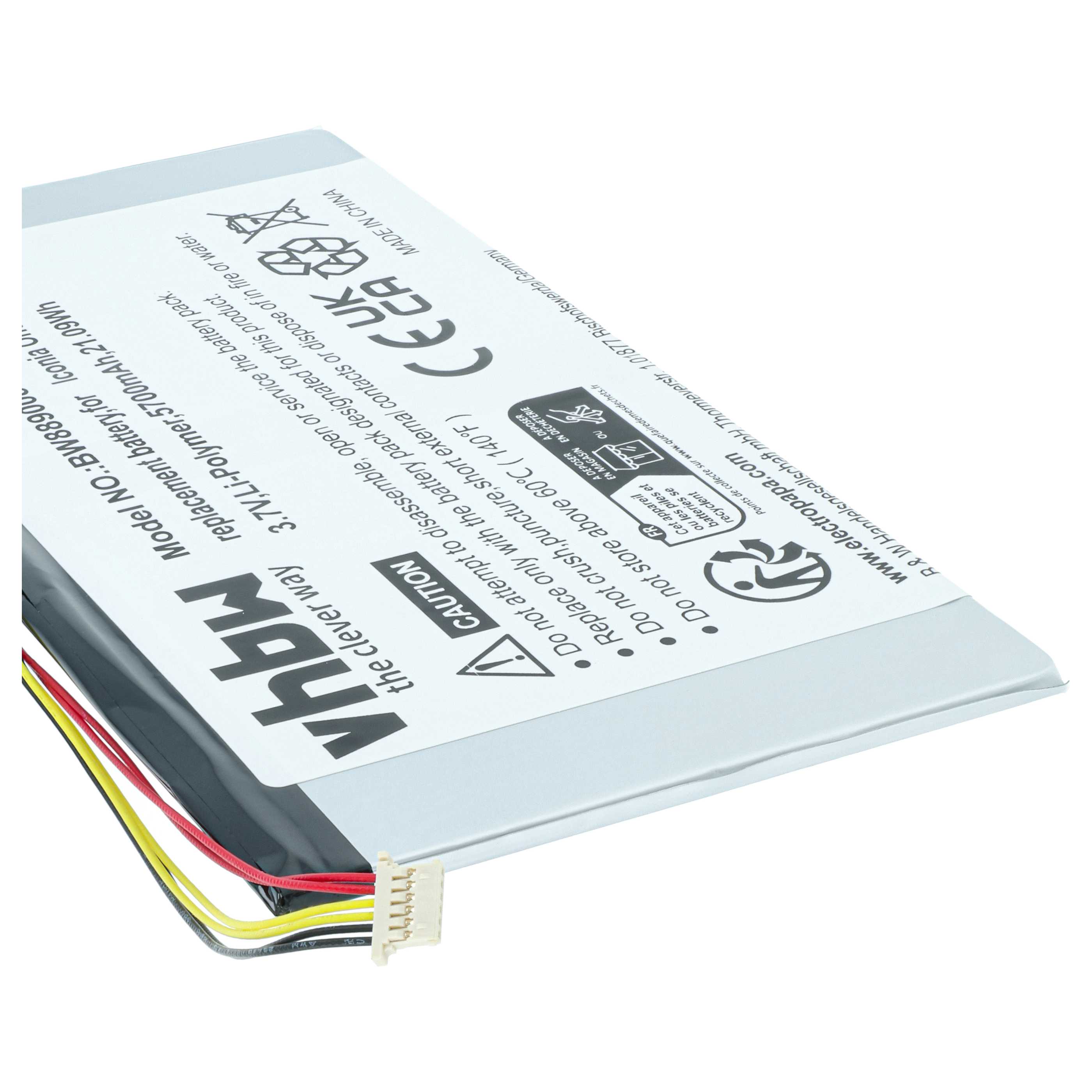 Tablet Battery replaces Acer PR-279594N(1ICP3/95/94-2), PR-279594N - 5700 mAh 3.7 V Li-polymer