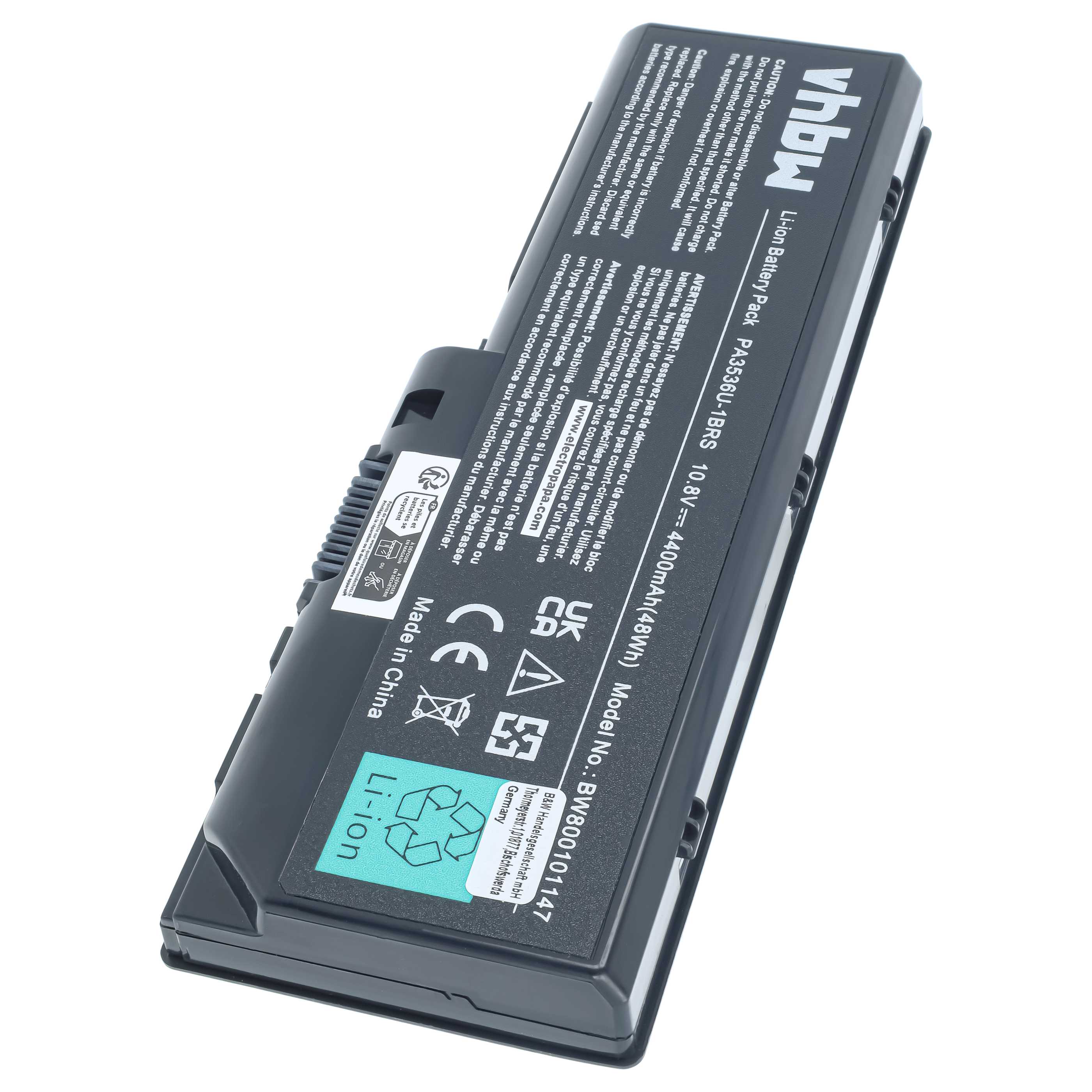 Notebook-Akku als Ersatz für Toshiba PA3536U-1BAS, PA3536U-1BRS für Toshiba - 4400mAh 11,1V Li-Ion, schwarz