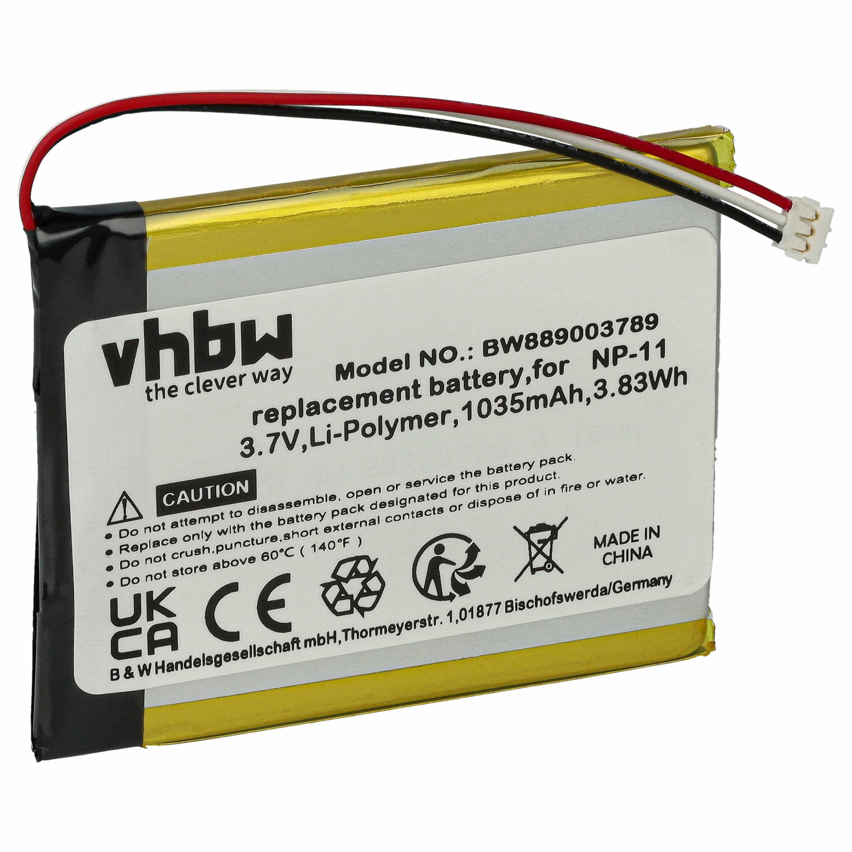 Battery replaces Casio LIS1639CSPC, NP-11A, NP-11 - 1035mAh, 3.7V, Li-polymer