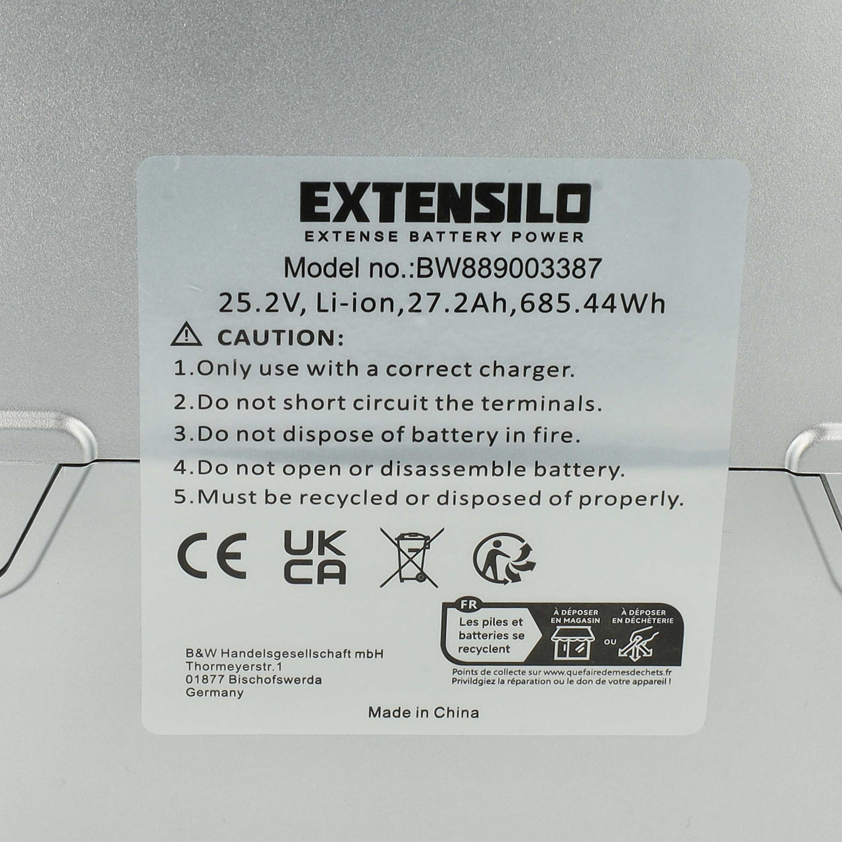 E-Bike Battery Replacement for Panasonic NKY 224B02, NKY 226B02, NKY 210B02 - 27.2 Ah 26 V Li-Ion, silver