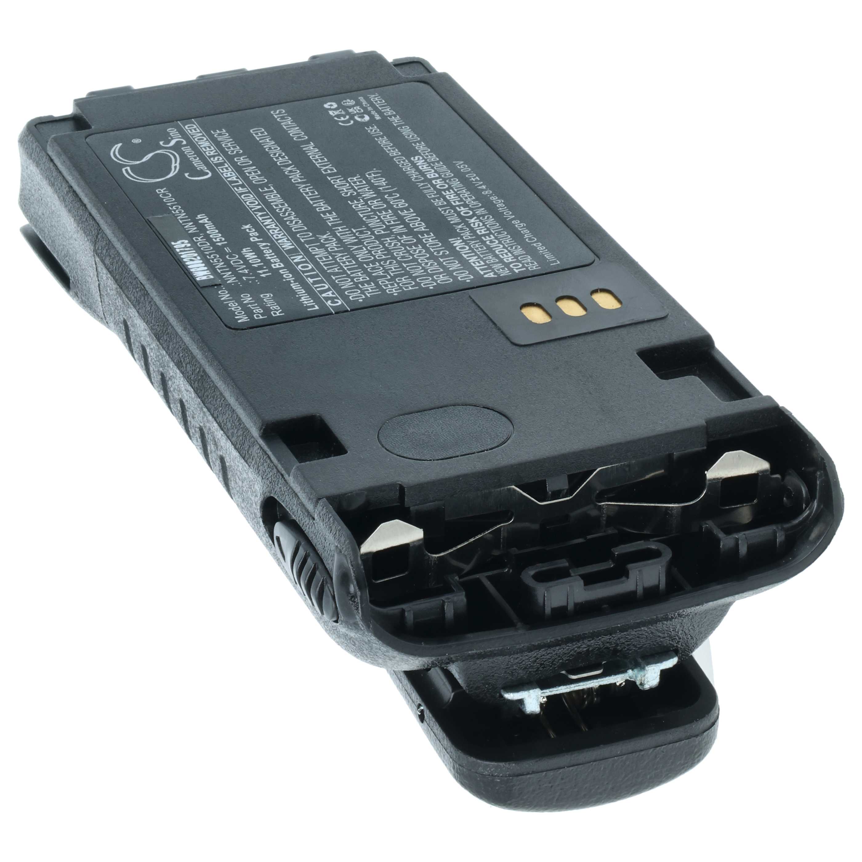 Radio 2x Battery replaces Motorola NNTN5510, NNTN5510BR, NNTN5510AR - 1500 mAh 7.4 V Li-Ion + Belt Clip