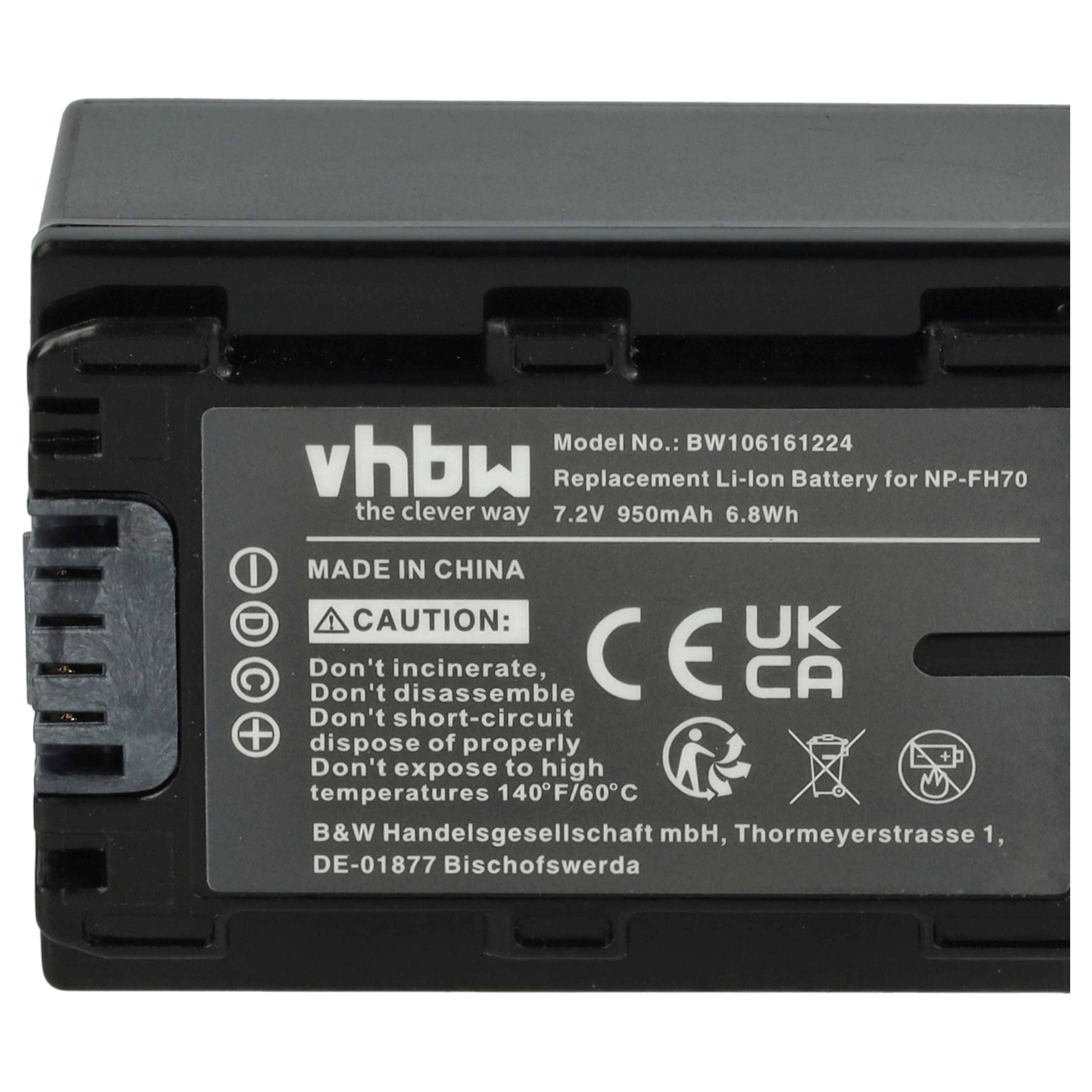 Videocamera 3x Battery replaces Sony NP-FH50, NP-FH100, NP-FH70, NP-FH60, NP-FH40 - 950 mAh 7.2 V Li-Ion