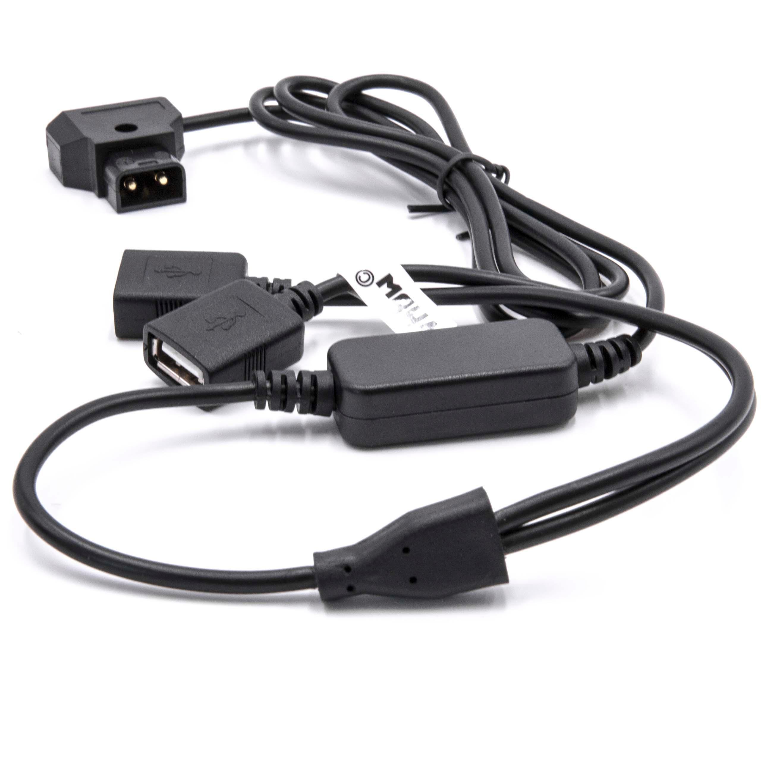 Câble adaptateur D-Tap (mâle) vers 2x USB (femelle) pour appareil photo - 1,8 m noir