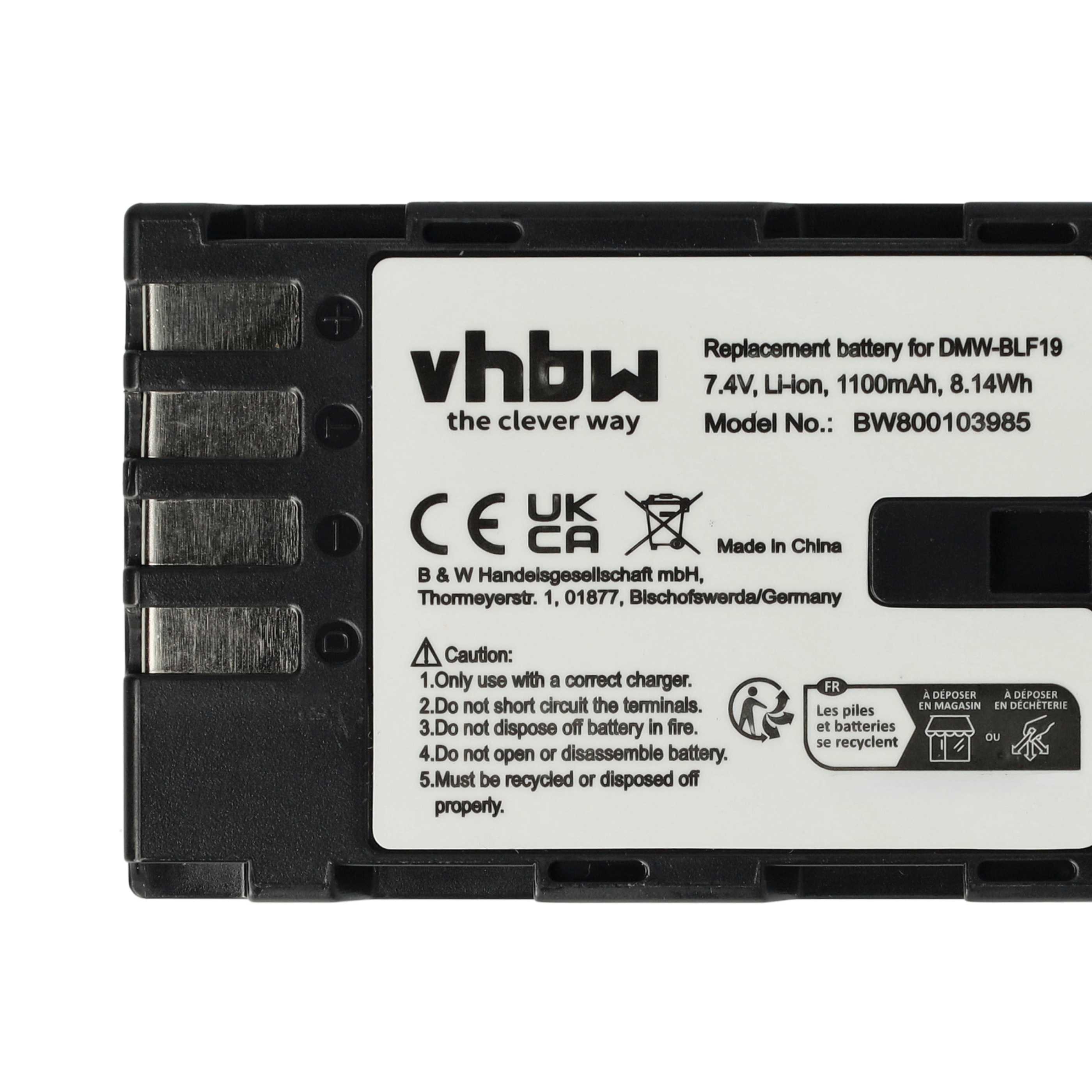 3x Battery replaces Panasonic DMW-BLF19E, DMW-BLF19 - 1100mAh, 7.2V, Li-Ion