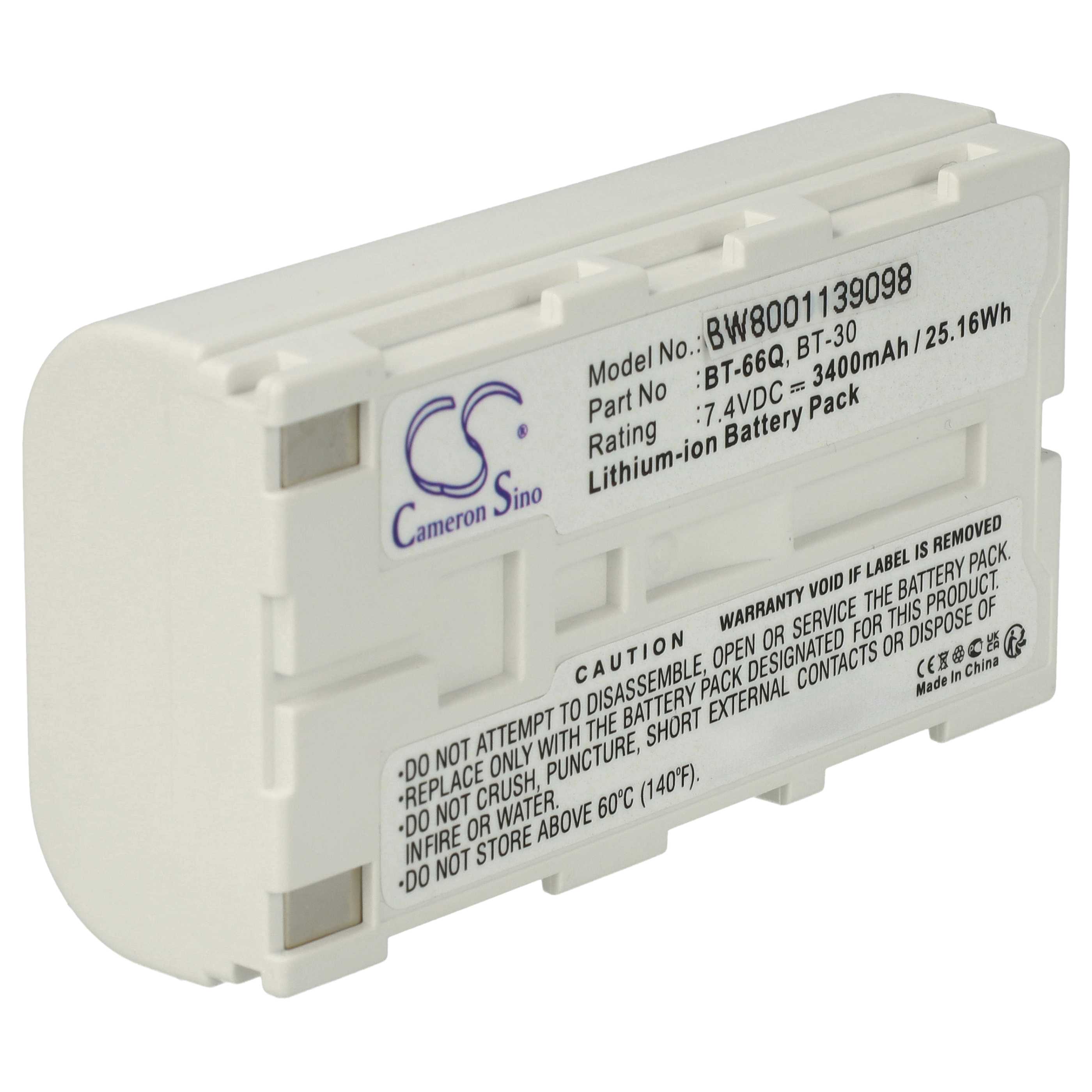 Batería reemplaza Topcon BT-65Q, BT-66Q, BT-30, BT-62Q para dispositivo medición (3400 mAh, 7,4 V, Li-Ion)