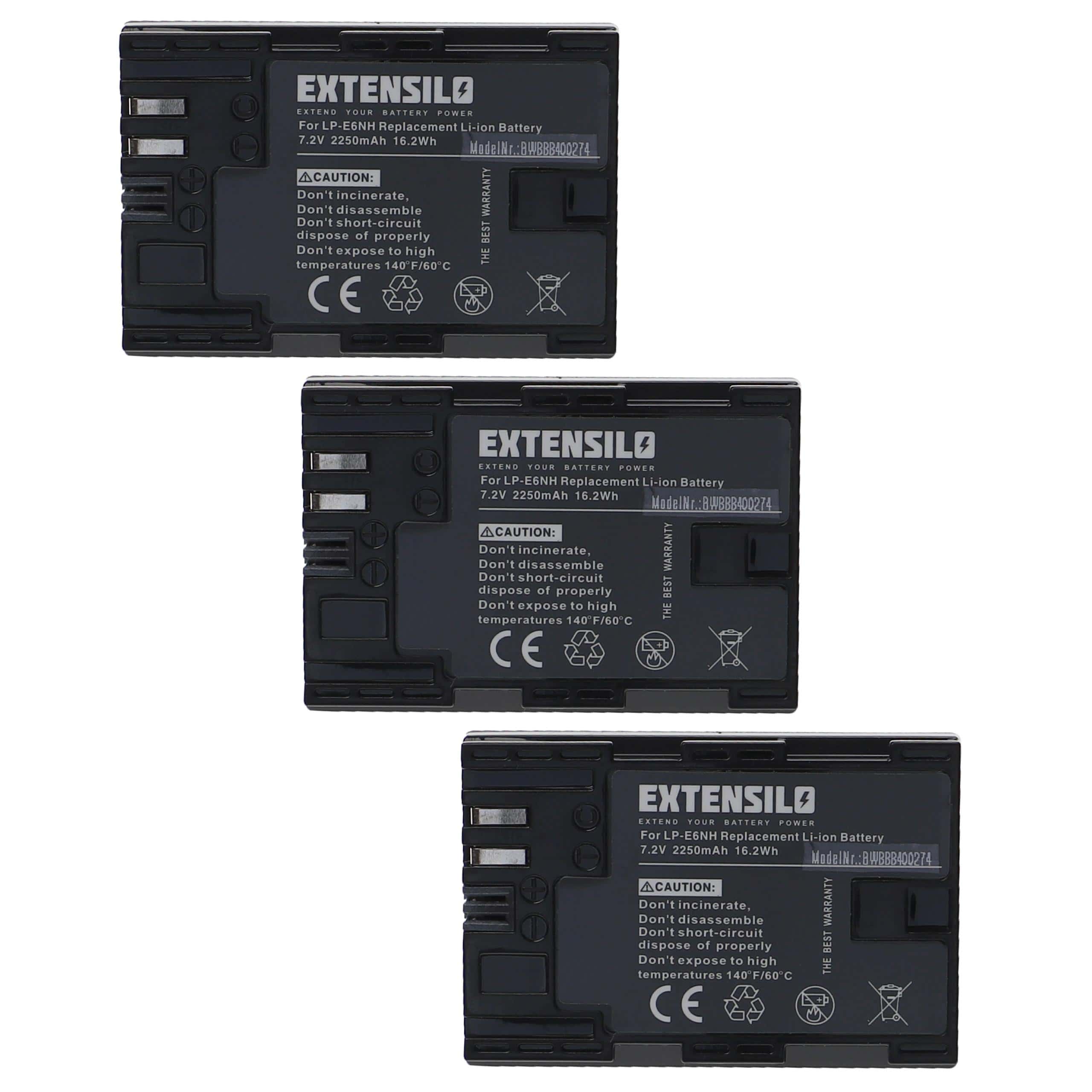 3x Battery replaces Canon LP-E6, LP-E6NH - 2250mAh, 7.2V, Li-Ion