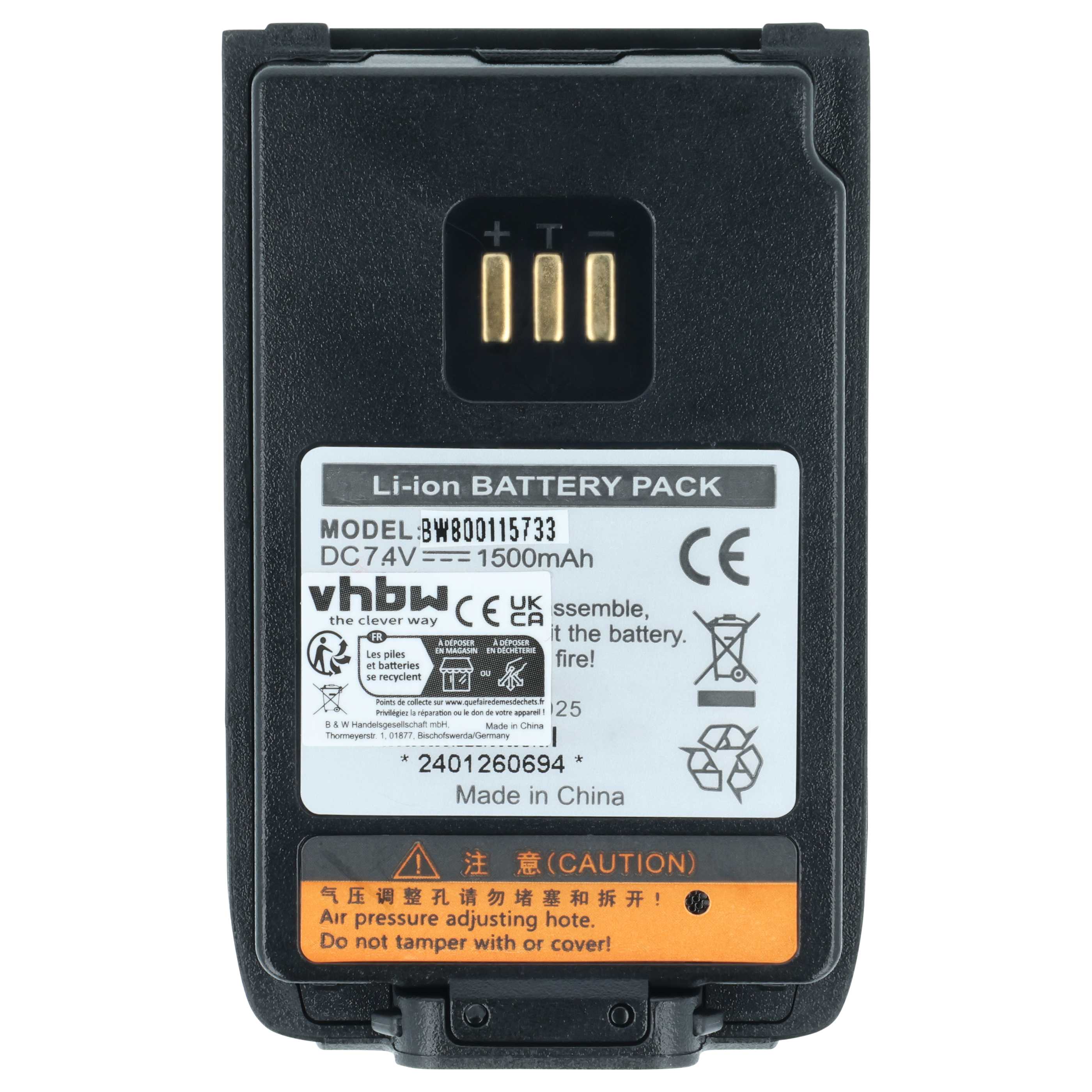 Radio 2x Battery replaces Hyt / Hytera BL1502, BL2010 - 1500 mAh 7.4 V Li-Ion
