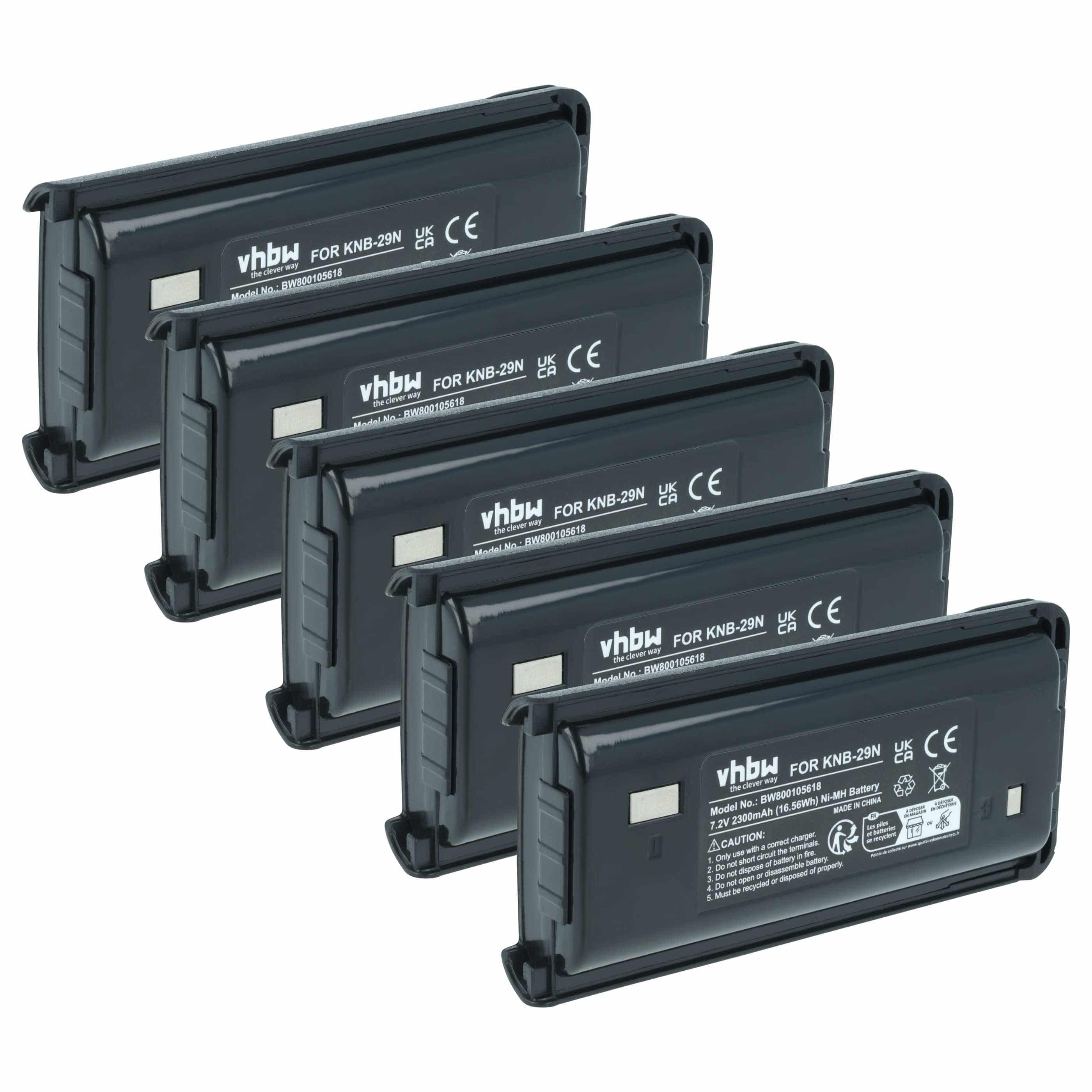 Radio 5x Battery replaces Kenwood KNB-29A, KNB-29, BPKNB45LI, BPKNB29MHXT-1, BPKNB29MH - 2300 mAh 7.2 V NiMH