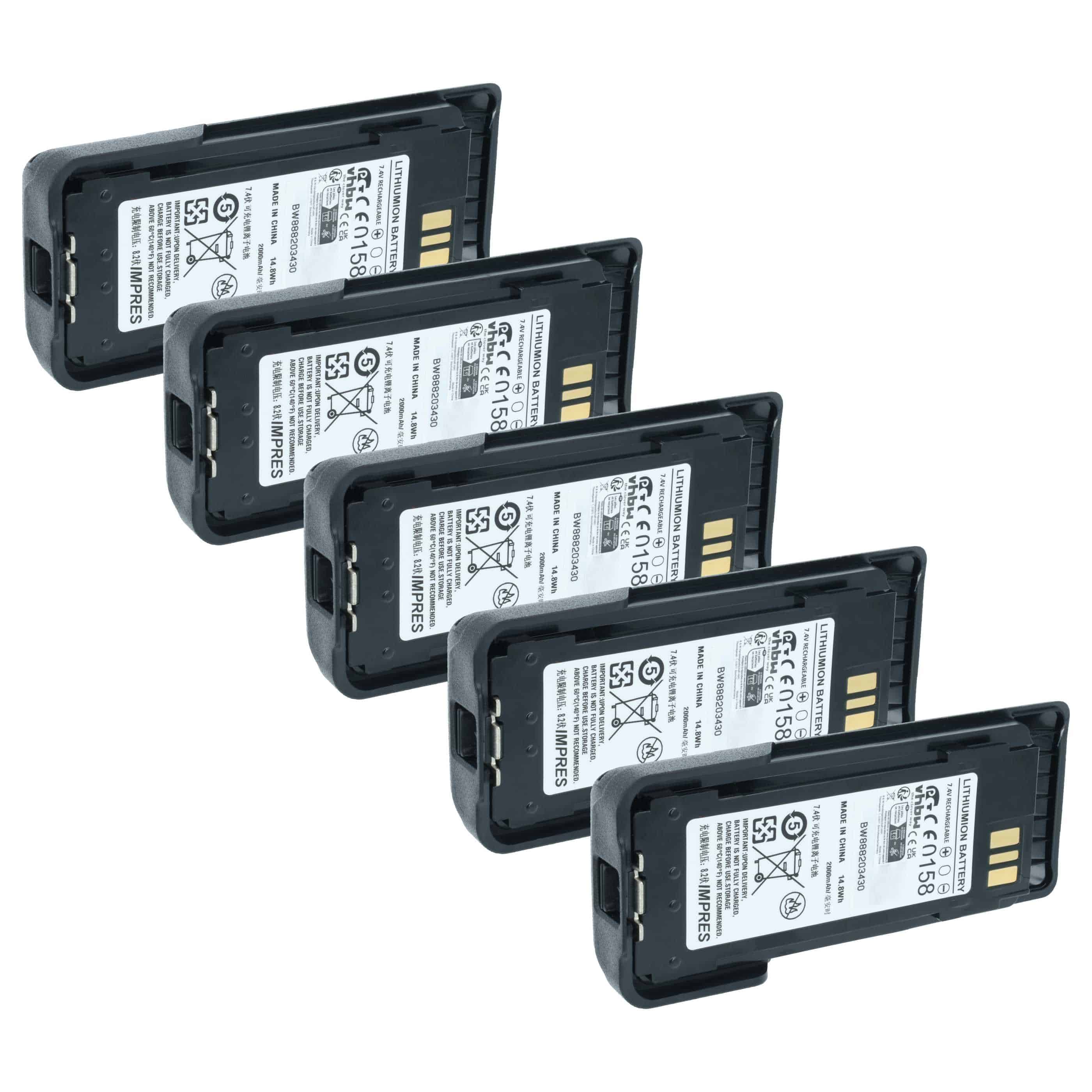 Radio 5x Battery replaces Motorola NNTN8359A, NNTN8359, NNTN8359C - 2000 mAh 7.4 V Li-Ion + Belt Clip