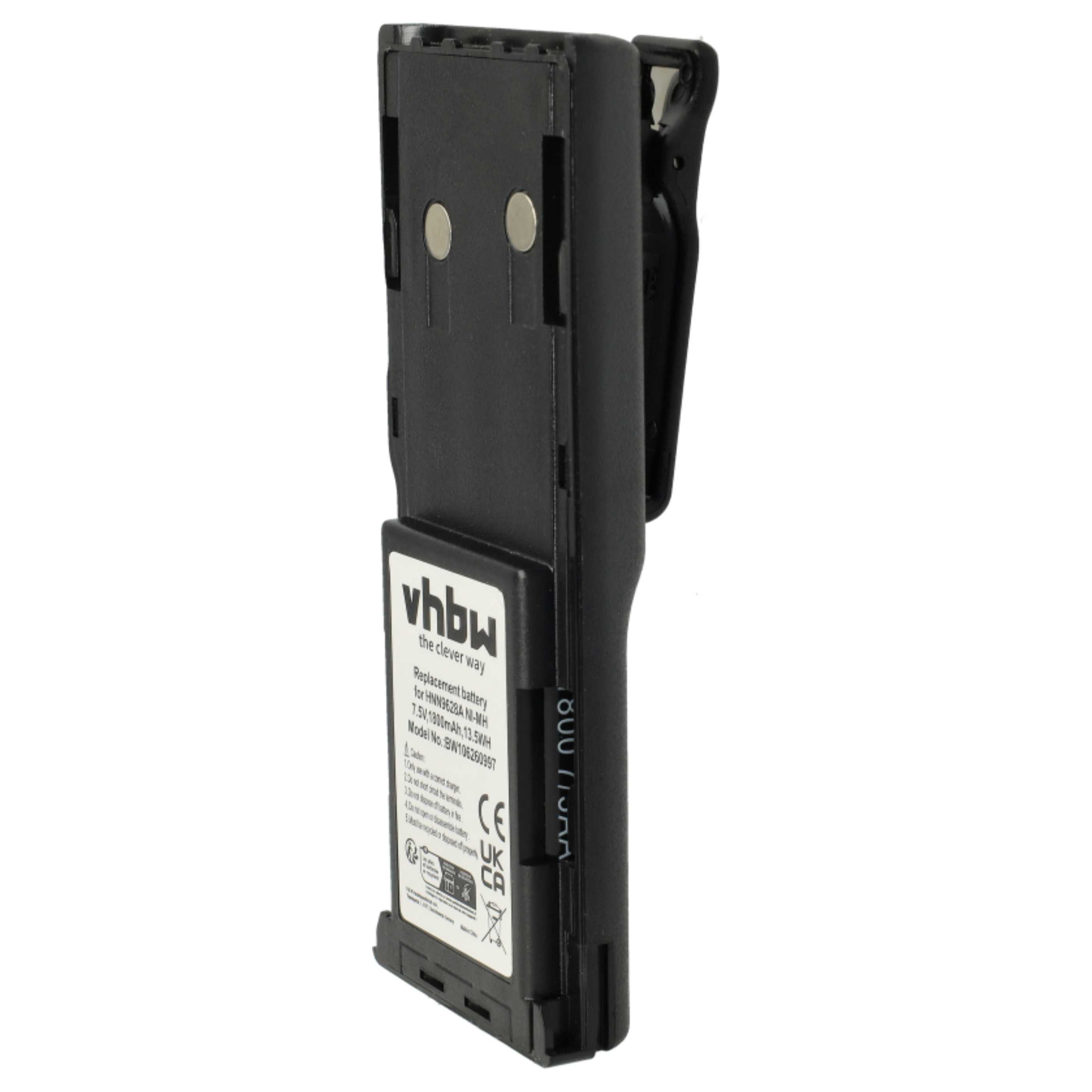 Radio 2x Battery replaces Motorola HNN8133C, HNN9628A, HNN8308A, HNN9628 - 1800 mAh 7.5 V NiMH + Belt Clip