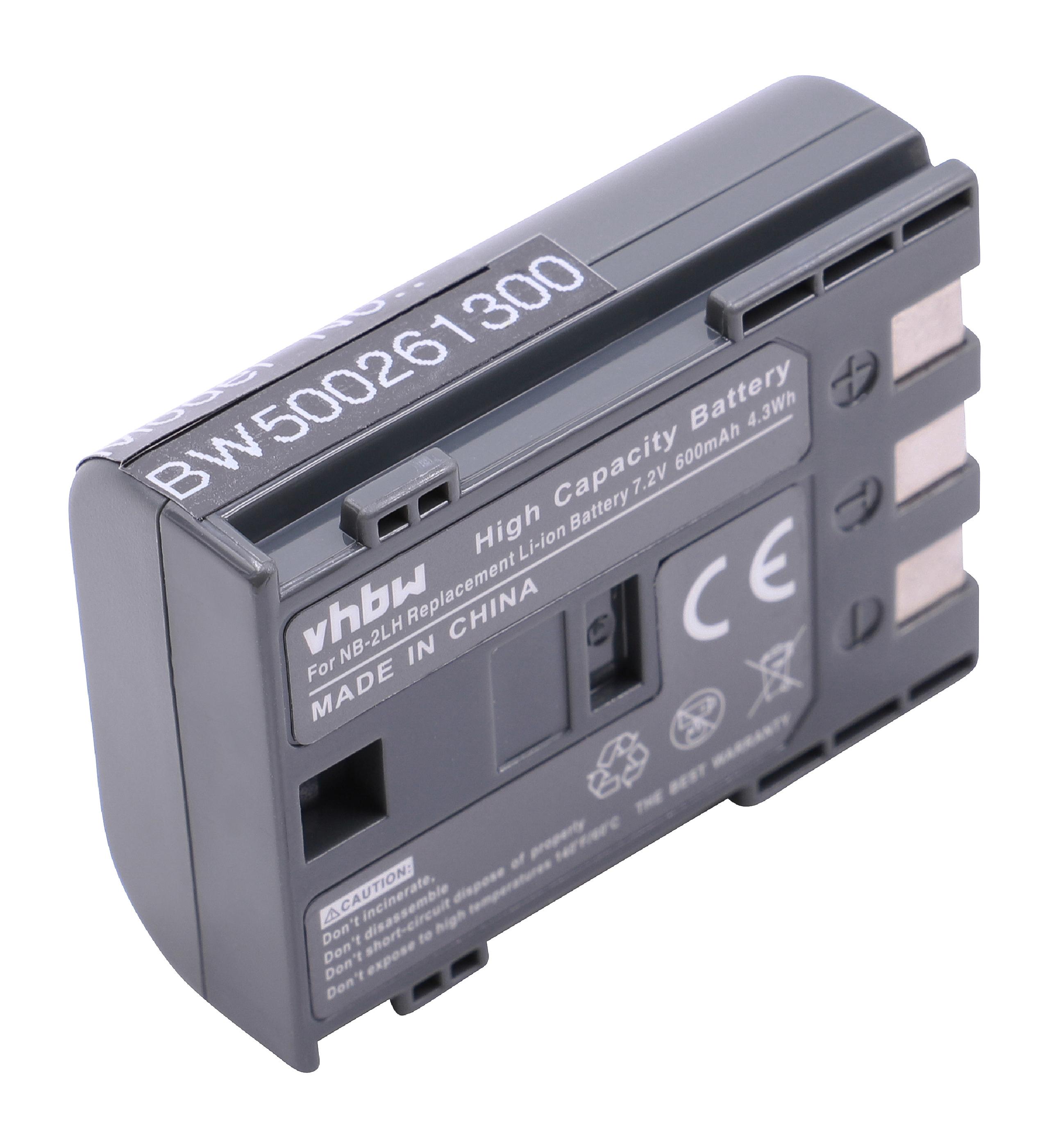 Videocamera Battery Replacement for Canon NB-2LH, NB-2L - 600mAh 7.2V Li-Ion