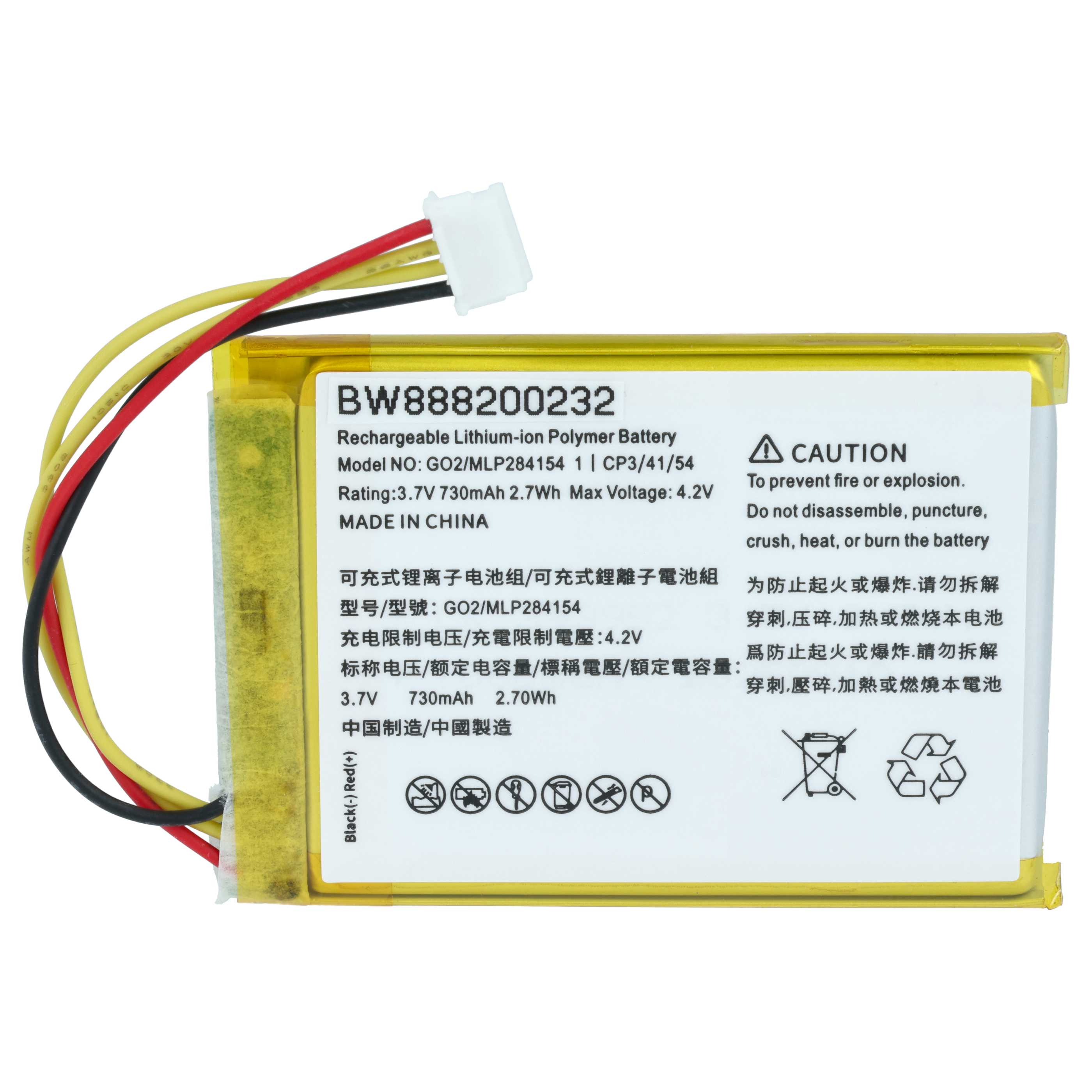 Akumulator do głośnika zamiennik JBL MLP284154, GO2/MLP284154 - LiPo 730mAh