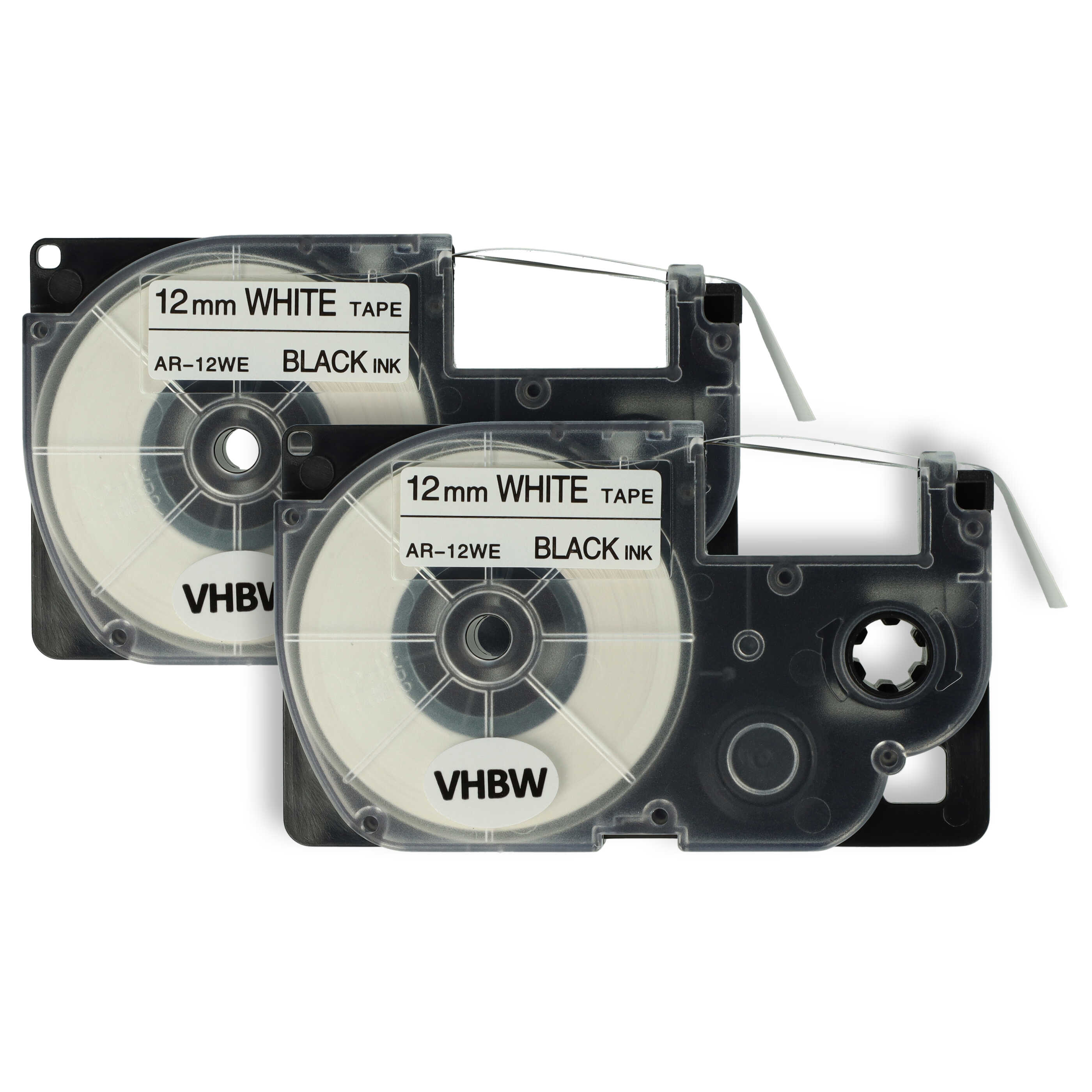 2x Cassettes à ruban remplacent Casio XR-12WE, XR-12WE1 - 12mm lettrage Noir ruban Blanc