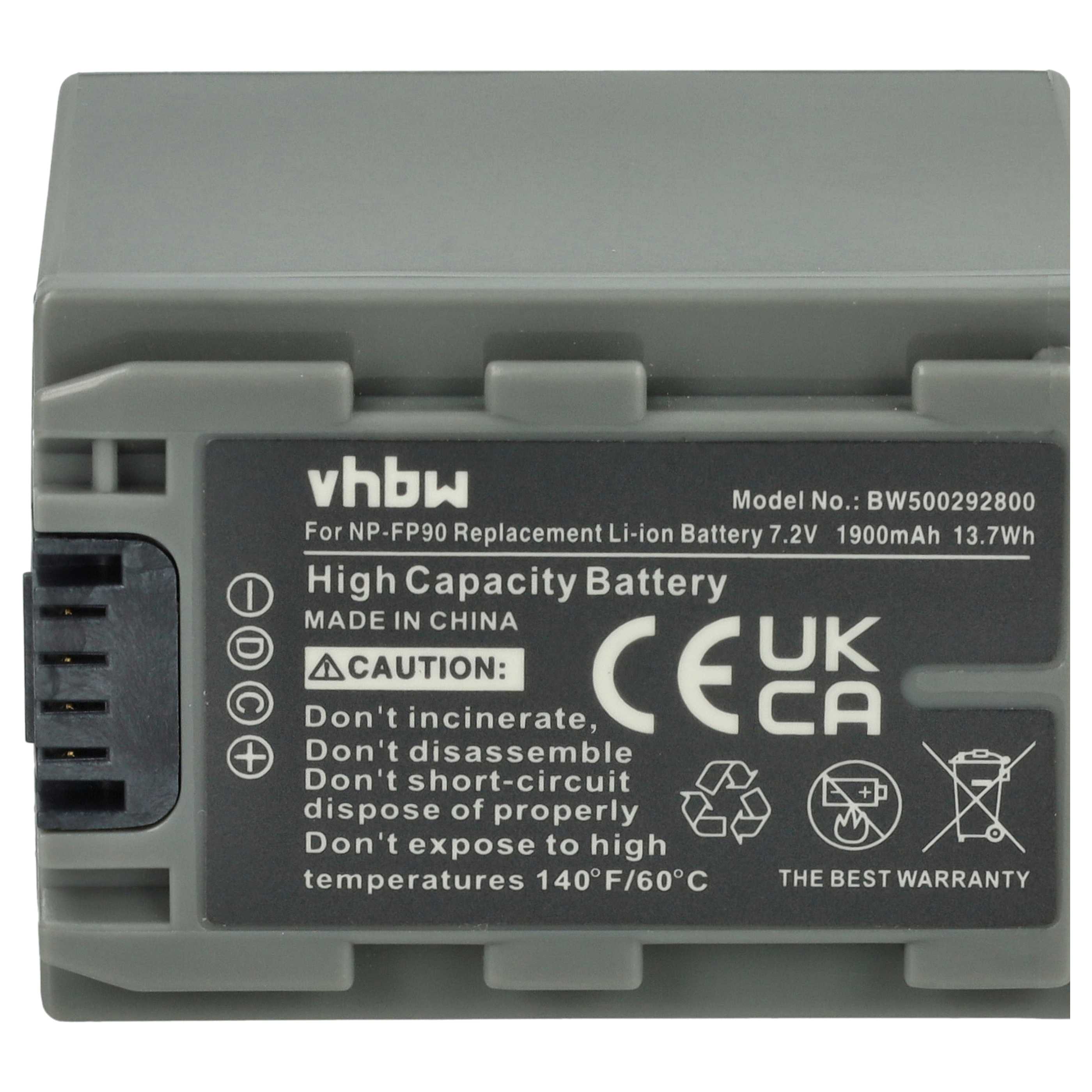 Batteria per videocamera sostituisce Sony NP-FP60, NP-FP51, NP-FP50, NP-FP30, NP-FP70 - 1900mAh 7,2V Li-Ion
