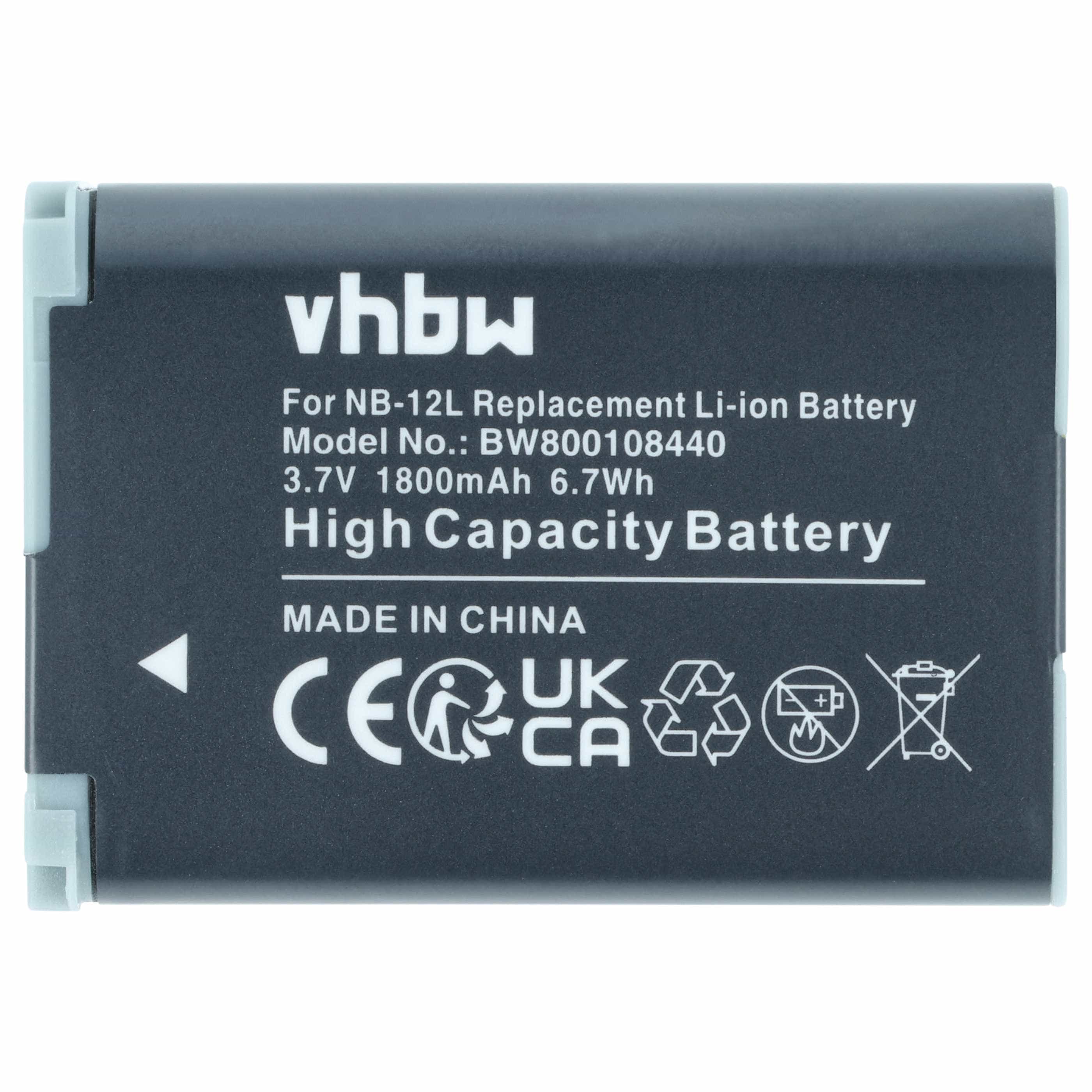 2x Battery replaces Canon NB-12L - 1800mAh, 3.7V, Li-Ion