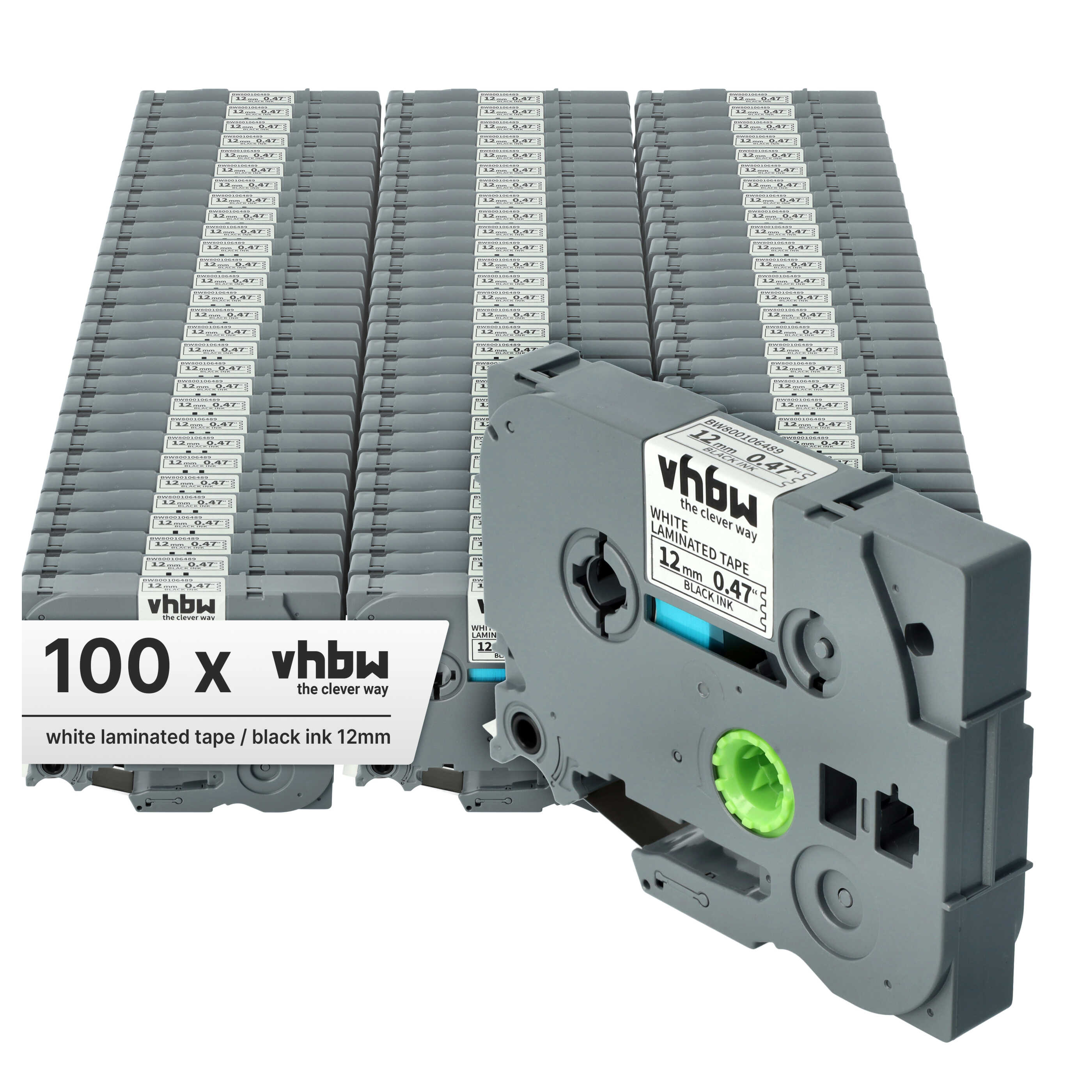 100x Label Tape replaces Brother TZE-231, TZ-231 - 12 mm Black to White