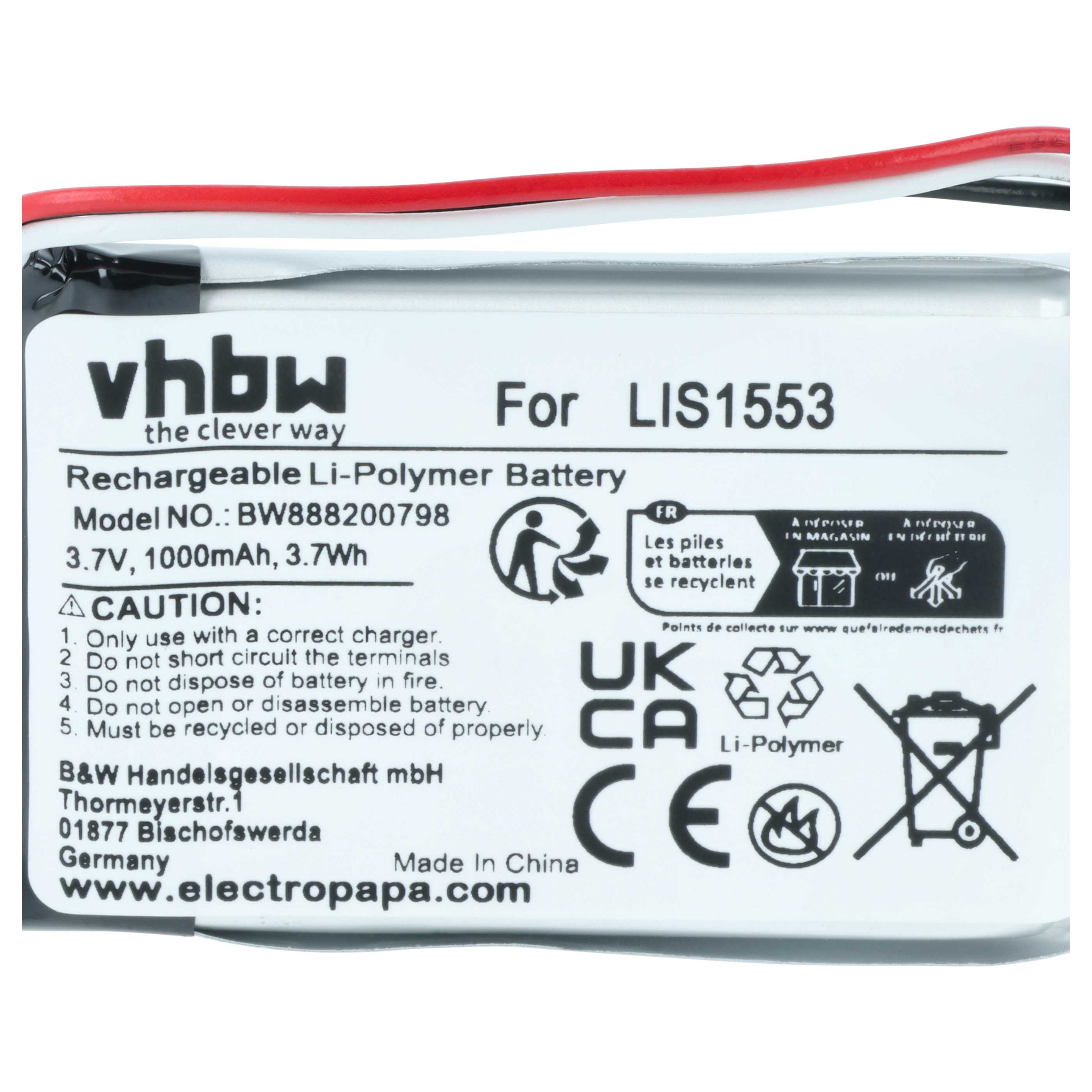 Akumulator do słuchawek bezprzewodowych zamiennik Sony LIS1553(SY6), LIS1553 - 1000 mAh 3,7 V LiPo