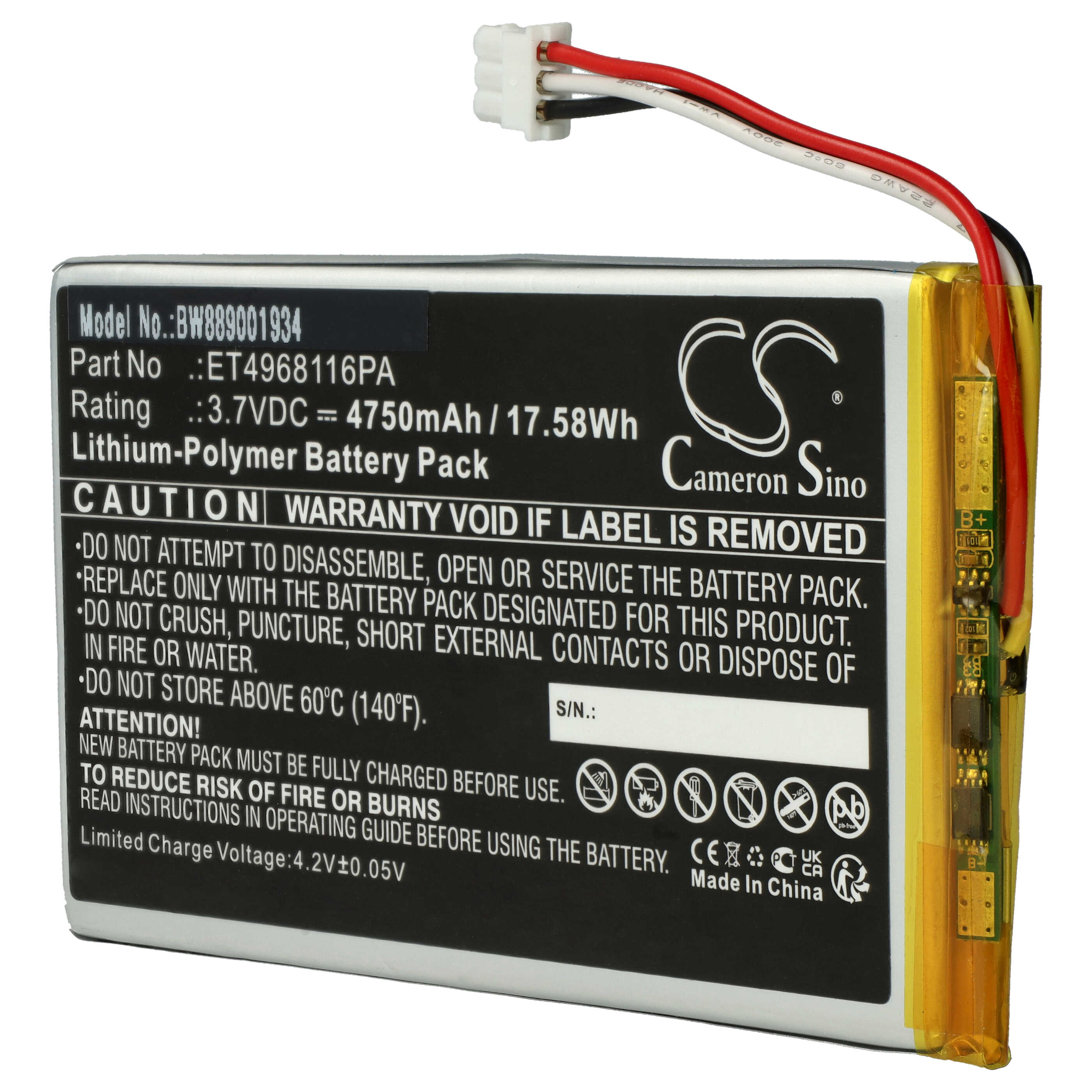 Electric Golf Caddy Battery replaces Voice Caddie ET4968116PA - 4750mAh, 3.7V