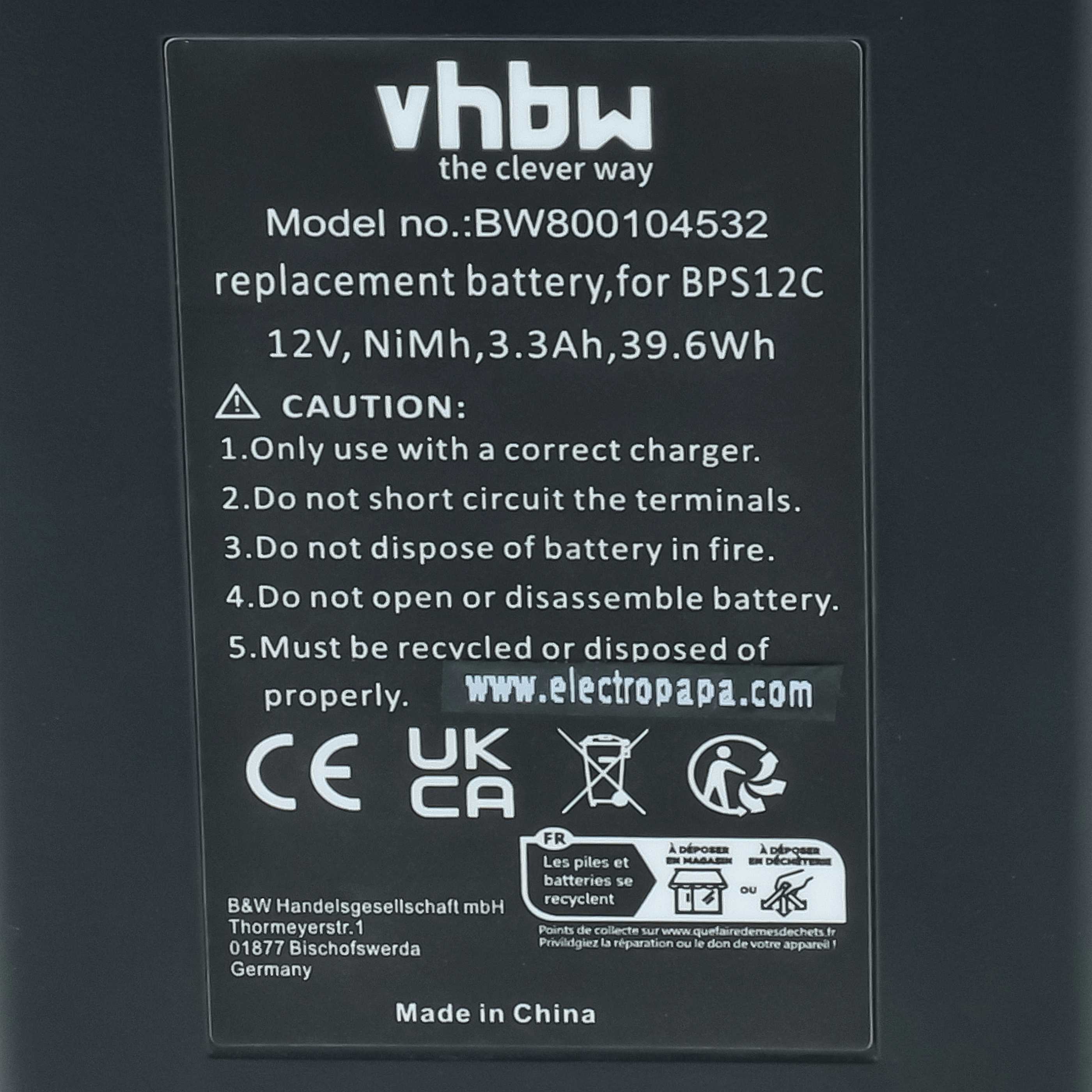 Battery replaces Festo Festool 398338, 497019, 493348, 498336 Electric Power Tool - 3300 mAh, 12 V, NiMH