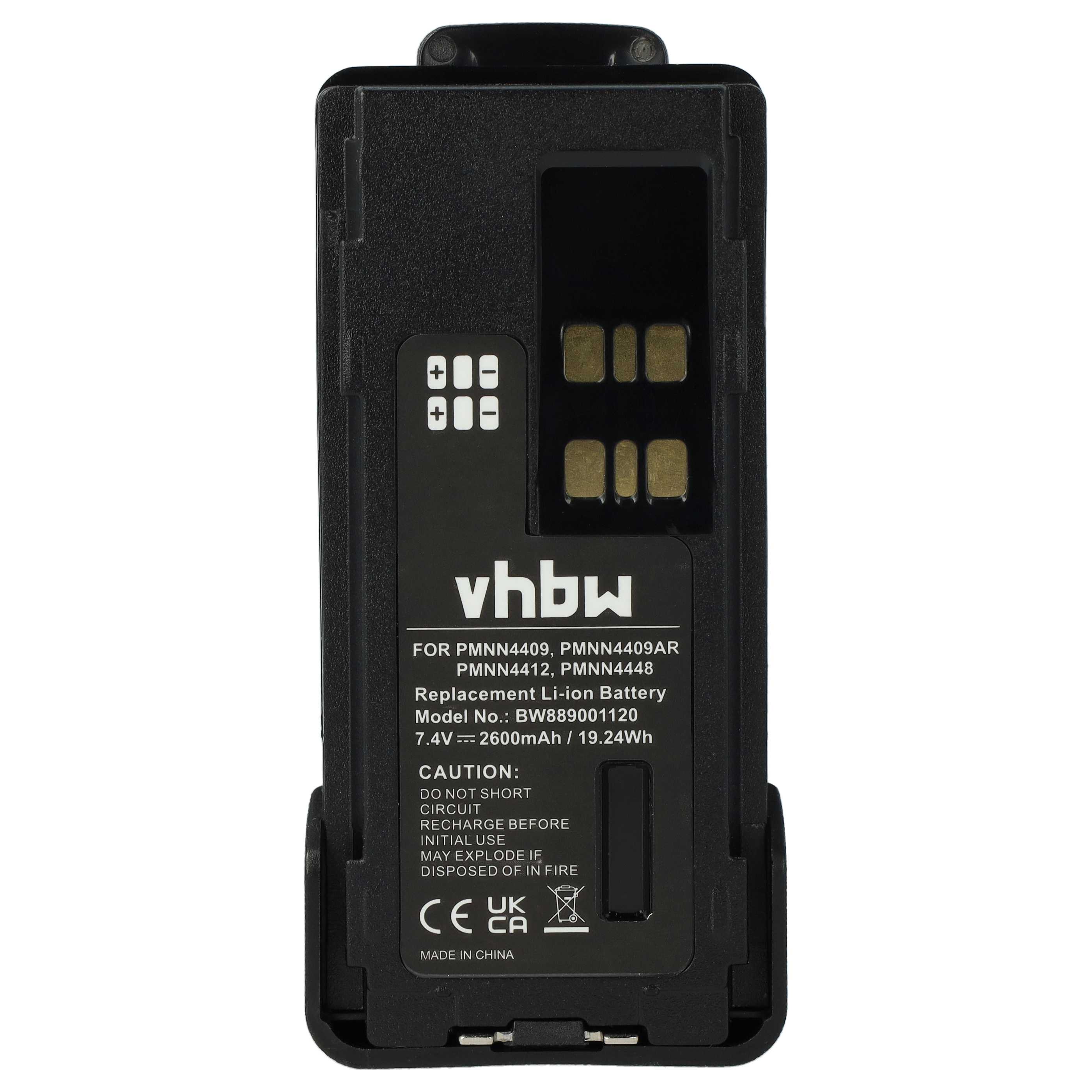 Radio 5x Battery replaces Motorola PMNN4406, PMNN4406BR, PMNN4409 - 2600 mAh 7.4 V Li-Ion + Belt Clip