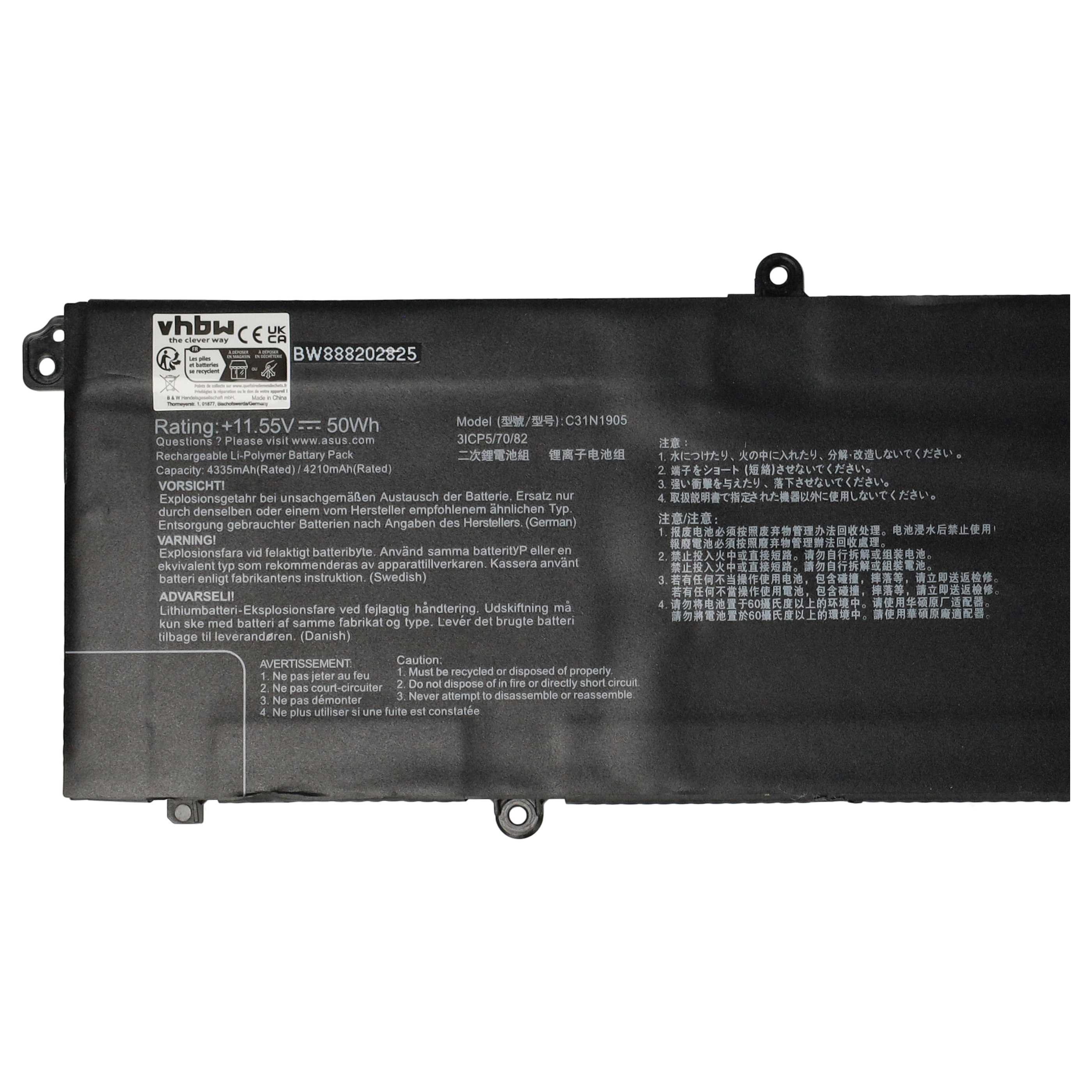 Notebook Battery Replacement for Asus C31N1905, 0B200-03580200 - 4250 mAh 11.55 V Li-polymer