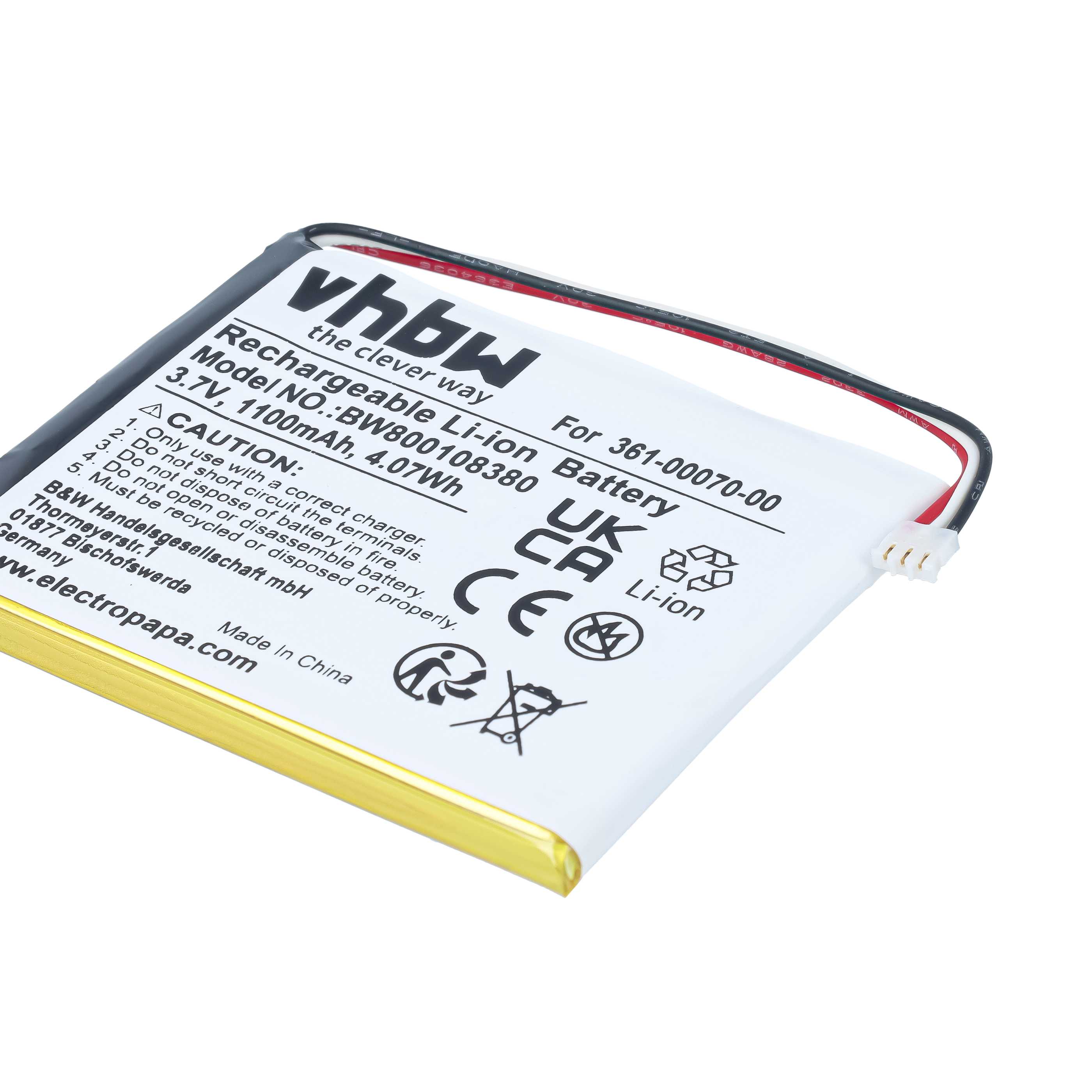 GPS Battery replaces Garmin 361-00070-01, 361-00070-00 - 1100mAh, 3.7V