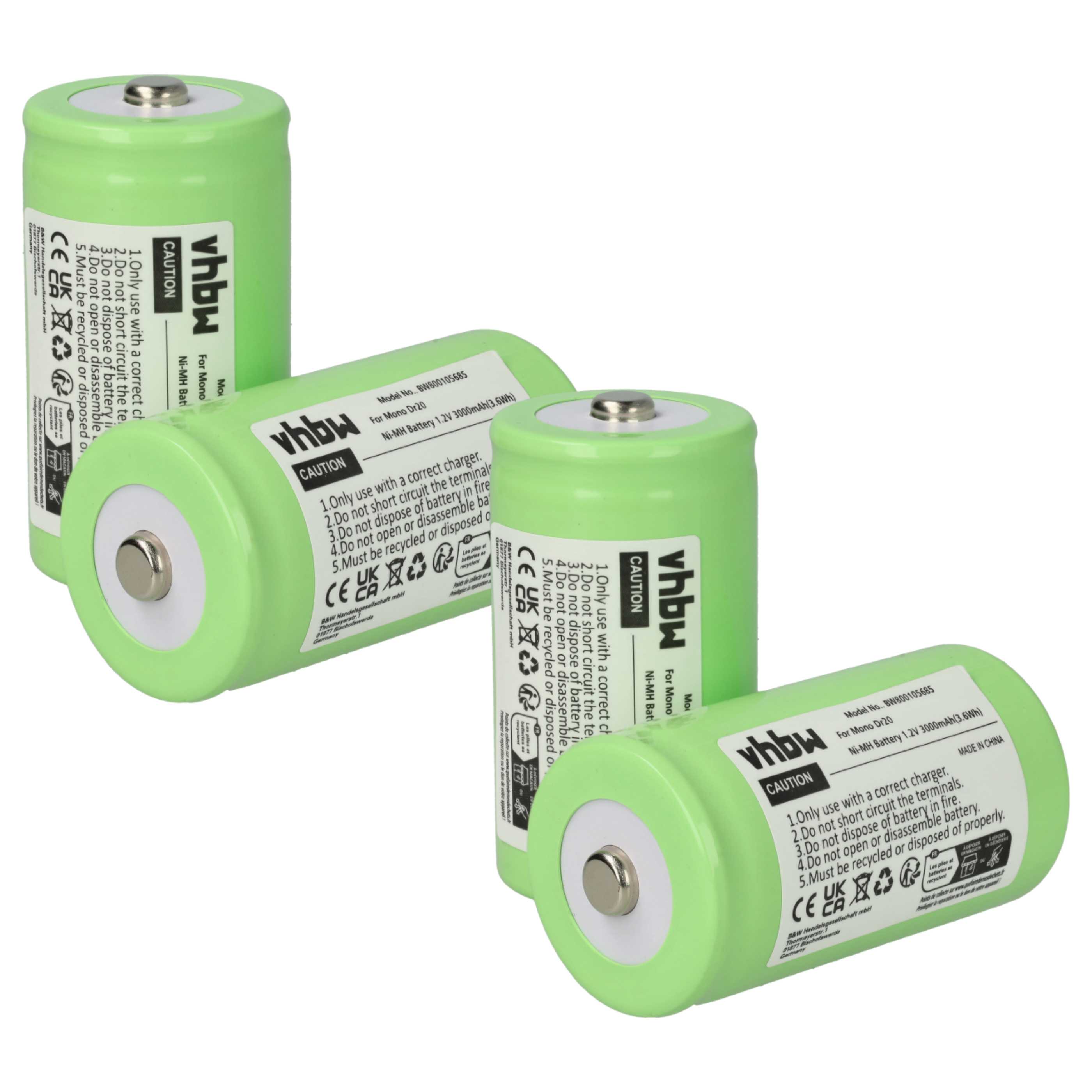 Radio 4x Battery replaces KR20, HR20, Mono D, R20, LR20 - 3000 mAh 1.2 V NiMH