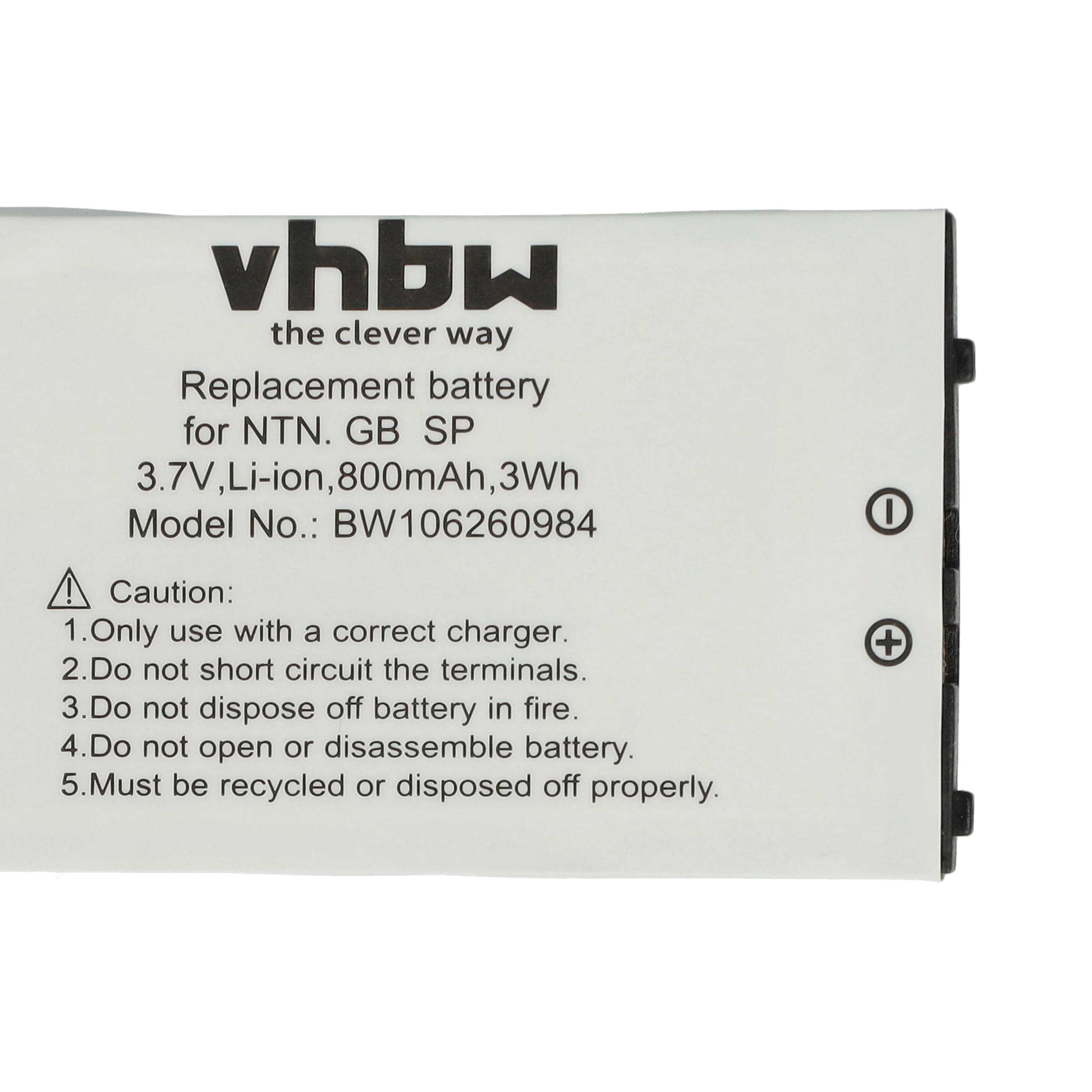 Batería reemplaza Nintendo BT-M12, BAT-GBASP-1LI, SAM-SPRBP para consola Nintendo - 800 mAh 3,7 V Li-Ion