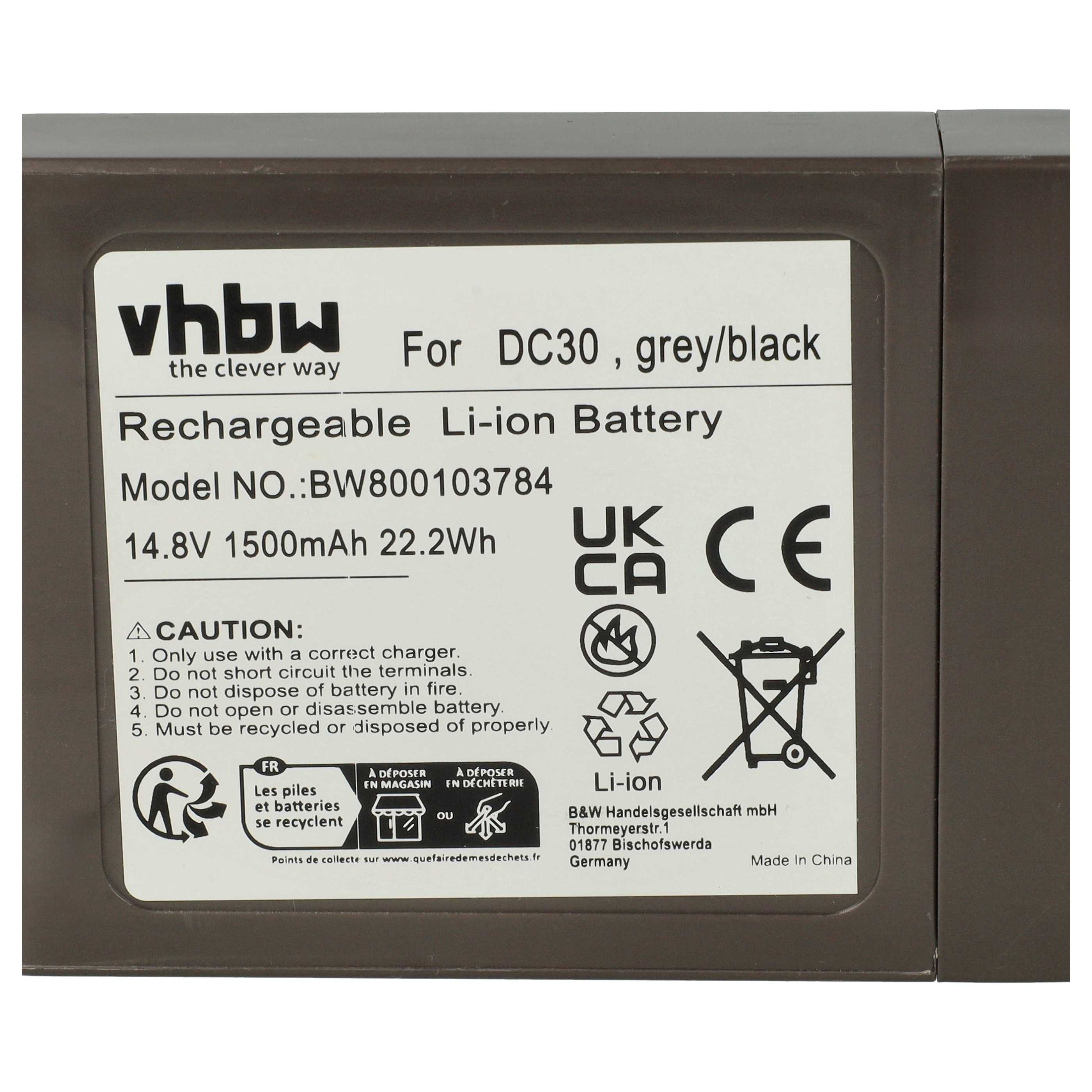 Battery replaces Dyson 17083-3009, 17083-4810, 17083-01-03, 17083-11 10 for Dyson 1500mAh, 14.4V, Li-Ion