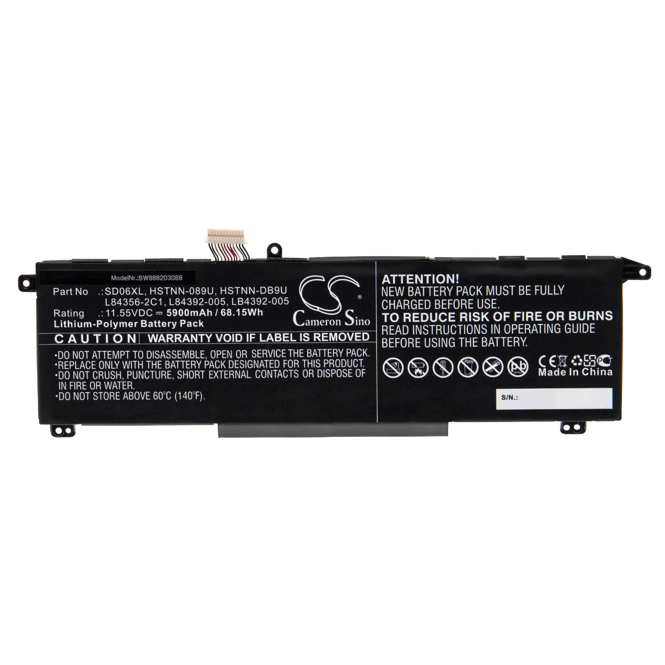 Batterie remplace HP L84356-2C1, HSTNN-DB9U, HSTNN-089U pour ordinateur portable - 5900mAh 11,55V Li-polymère