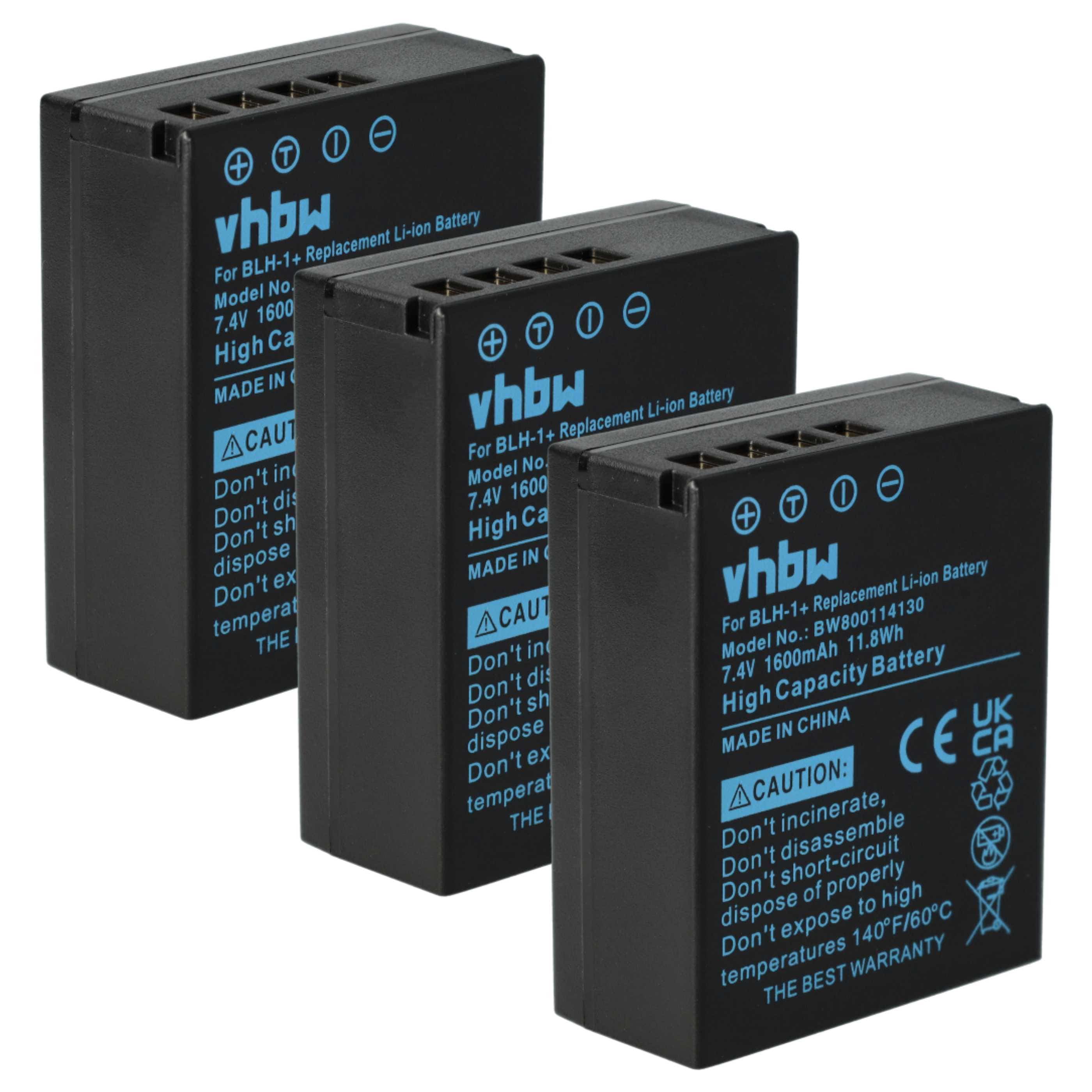 3x Battery replaces Olympus BLH-1 - 1600mAh, 7.4V, Li-Ion
