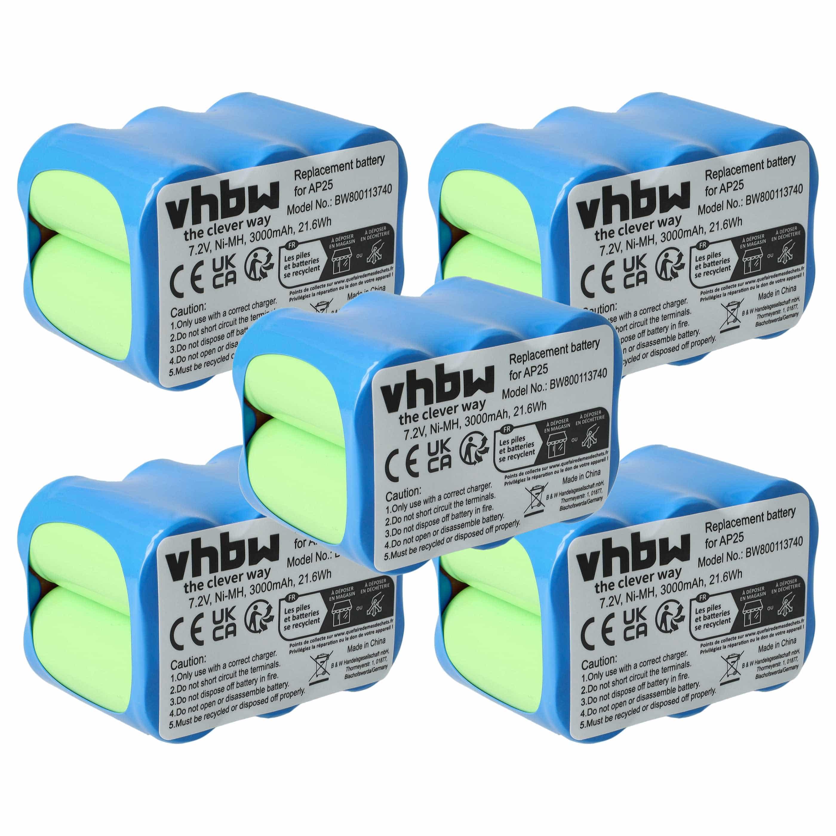 5x Battery replaces Pellenc AP25 Electric Power Tool - 3000 mAh, 7.2 V, NiMH