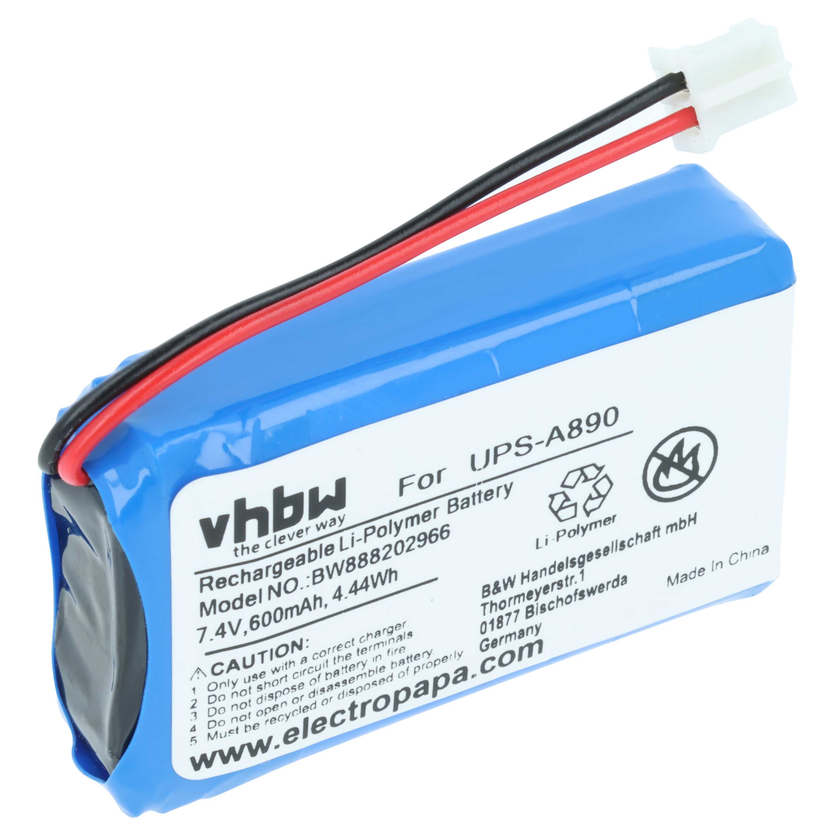 Batería reemplaza Chuango UPS-A890 para instalación alarma - 600 mAh 7,4 V Li-poli